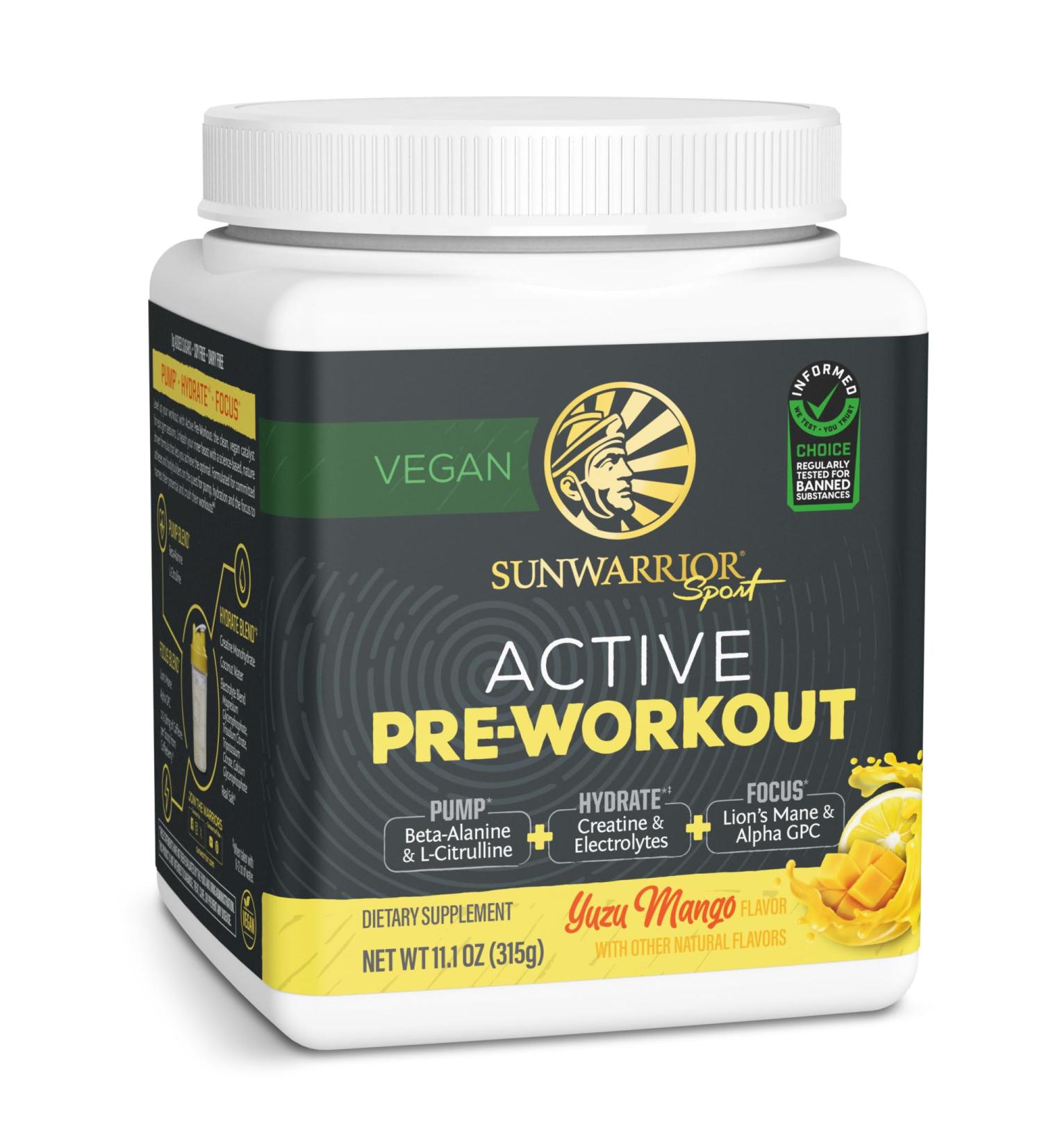 Sunwarrior Pre Workout Powder - Vegan Plant-Based Energy Drink | Yuzu Mango Flavor | Boost Pump Hydration Focus & Endurance | 30 Servings - Buy Online on GoSupps.com
