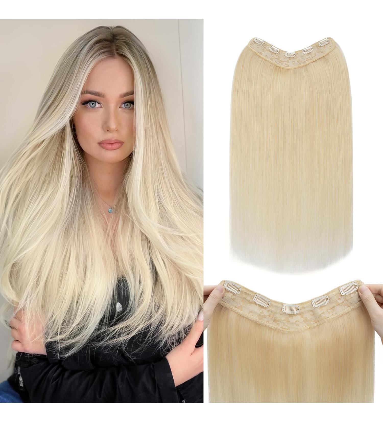 Benehair Clip in Human Hair Extensions One Piece Real Human Clip in Hair Extensions 14 Inches 55g Blonde Real Human Hair Extension Upgraded V Type Clip in Hair Extension for Women #60 14Inches Platinum Blonde #60 - Buy Online on GoSupps.com