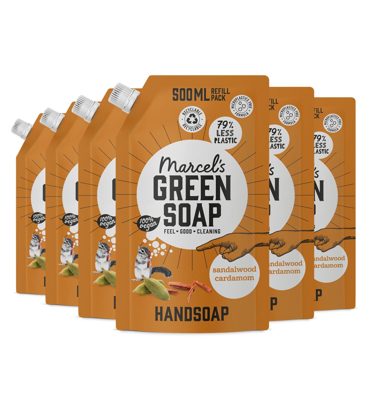 Marcel's Green Soap Hand Soap Refill Pack - Sandalwood & Cardamom | 100% Eco-Friendly & Vegan | 6-Pack 500ml Liquid Soap Dispenser Refills - Buy Online on GoSupps.com