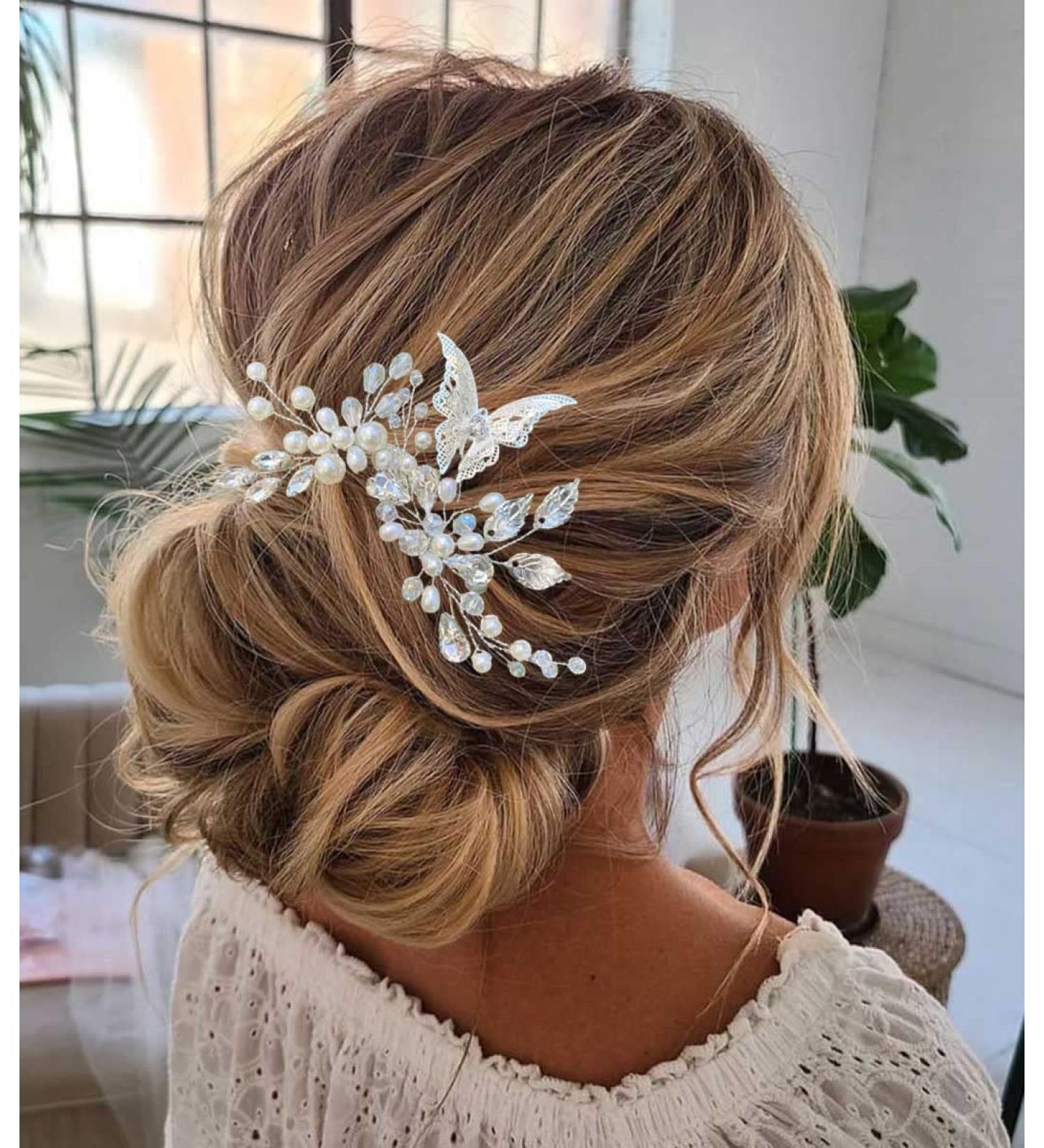 Unicra Bridal Hair Needles & Butterfly Clips - Elegant Silver Hair Accessories for Brides & Women (2 Pieces) - Buy Online on GoSupps.com