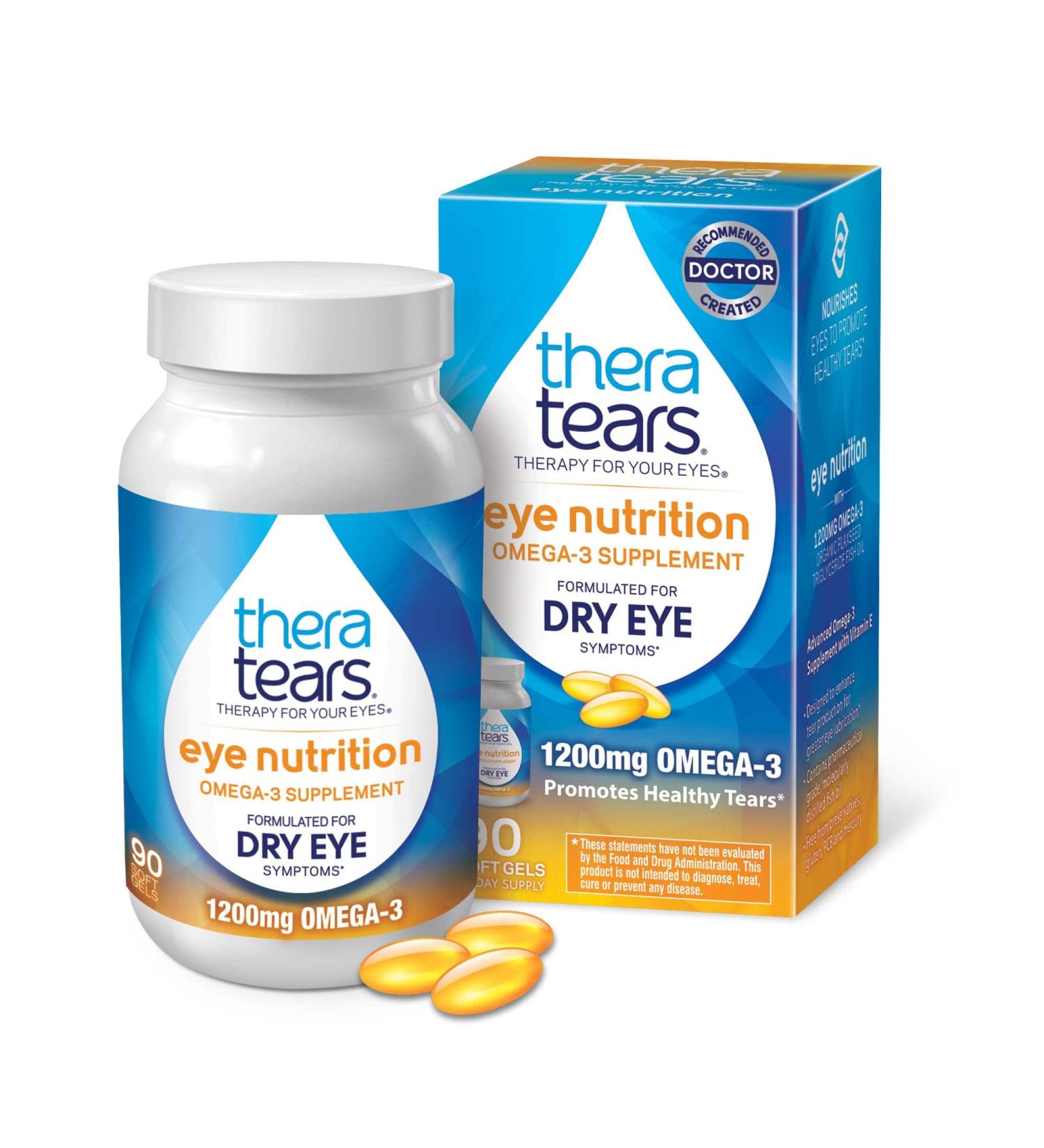 TheraTears Omega-3 Eye Nutrition Supplement | 1200mg | Organic Flaxseed, Fish Oil, Vitamin E | 90 Count - Buy Online on GoSupps.com
