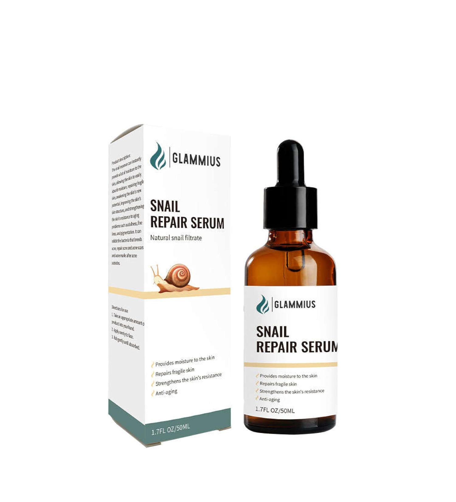 Glammius Snail Mucin Serum - Anti-Aging & Skin Repair with Snail Filtrate Retinol & Castor Oil for Dull Damaged Skin | Facelift Effects & Discoloration Correction - Shop Now - Buy Online on GoSupps.com