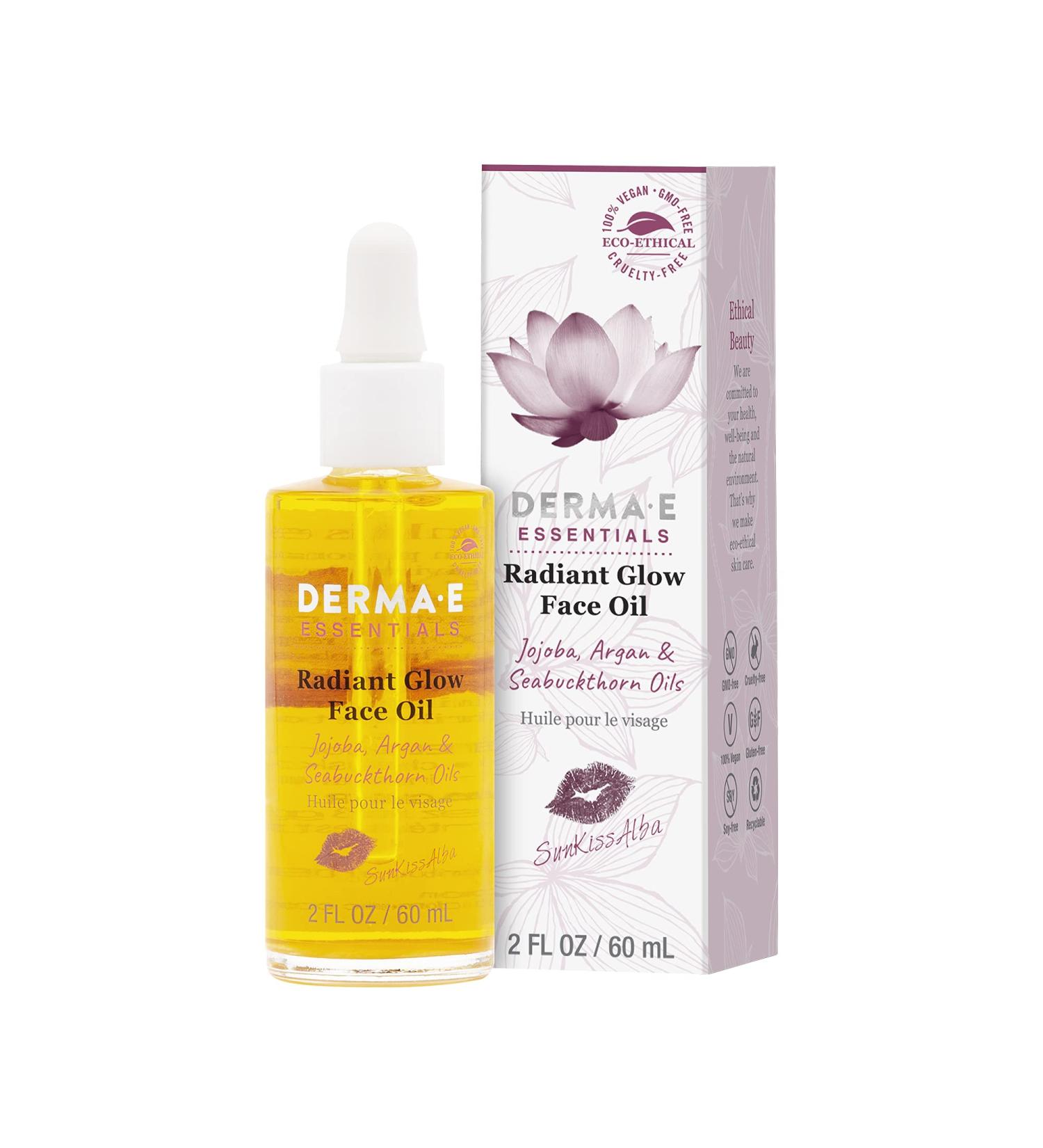 DERMA-E SunKissAlba Radiant Glow Facial Oil - 2 fl oz | Antioxidant Blend with Jojoba, Argan & Seabuckthorn Oils | Body & Hair - Buy Online on GoSupps.com
