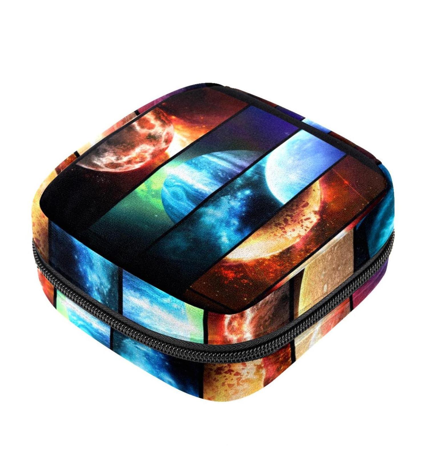 Menstrual Bag with Zipper - Cosmic Planet Ladies Napkin Pouch & Tampons Collection Bags for Women & Girls - International Shipping Available - Buy Online on GoSupps.com