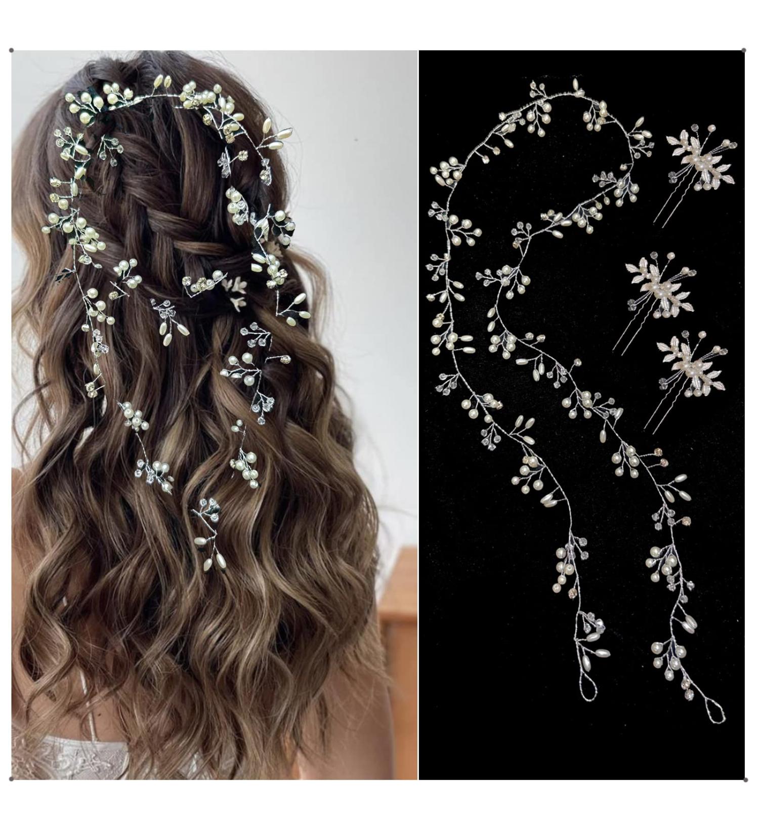 Yafanqi Wedding Hair Vine - Crystal & Pearl Bridal Headband for Women - 39.3in Silver Hair Accessories - Buy Online on GoSupps.com