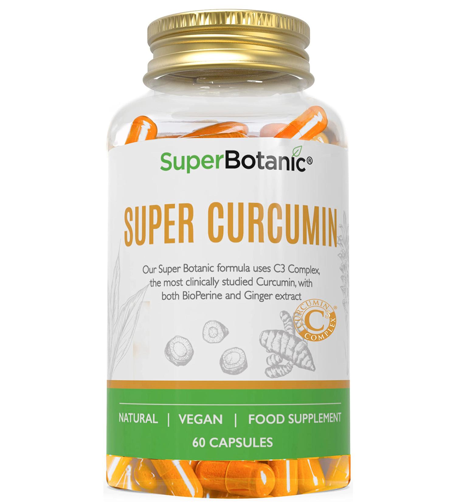 Super Botanic Curcumin Capsules 500mg - 60 Vegan Capsules | C3 Complex with Bioperine & Ginger Extract | 33,000mg Turmeric Equivalent | 100% Natural | Made in UK - Buy Online on GoSupps.com