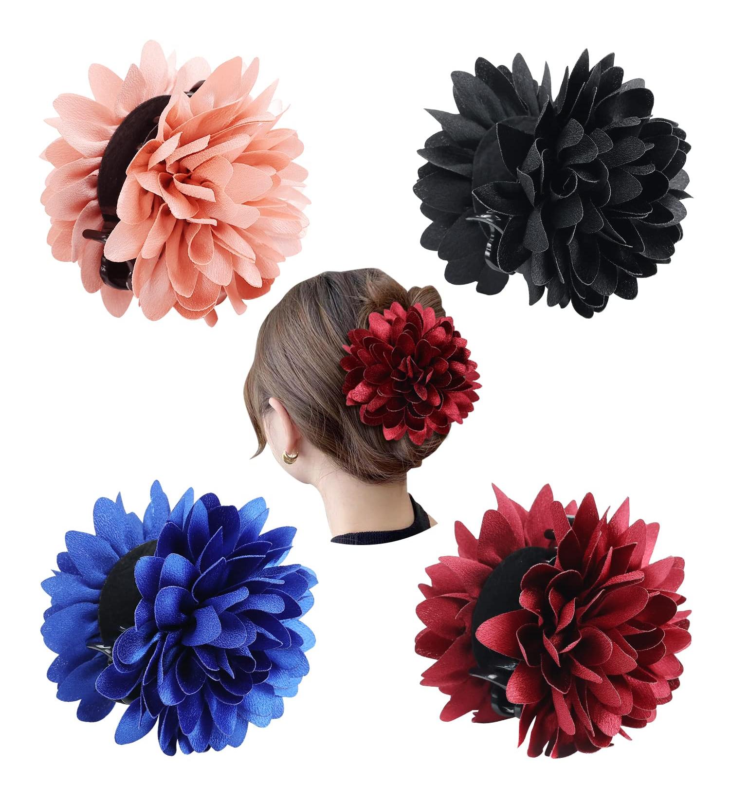 Cinaci 4 Pack Black Plastic Hair Claws with Satin Flower Daisy Bow Clips - Hair Accessories for Women and Girls - Buy Online on GoSupps.com