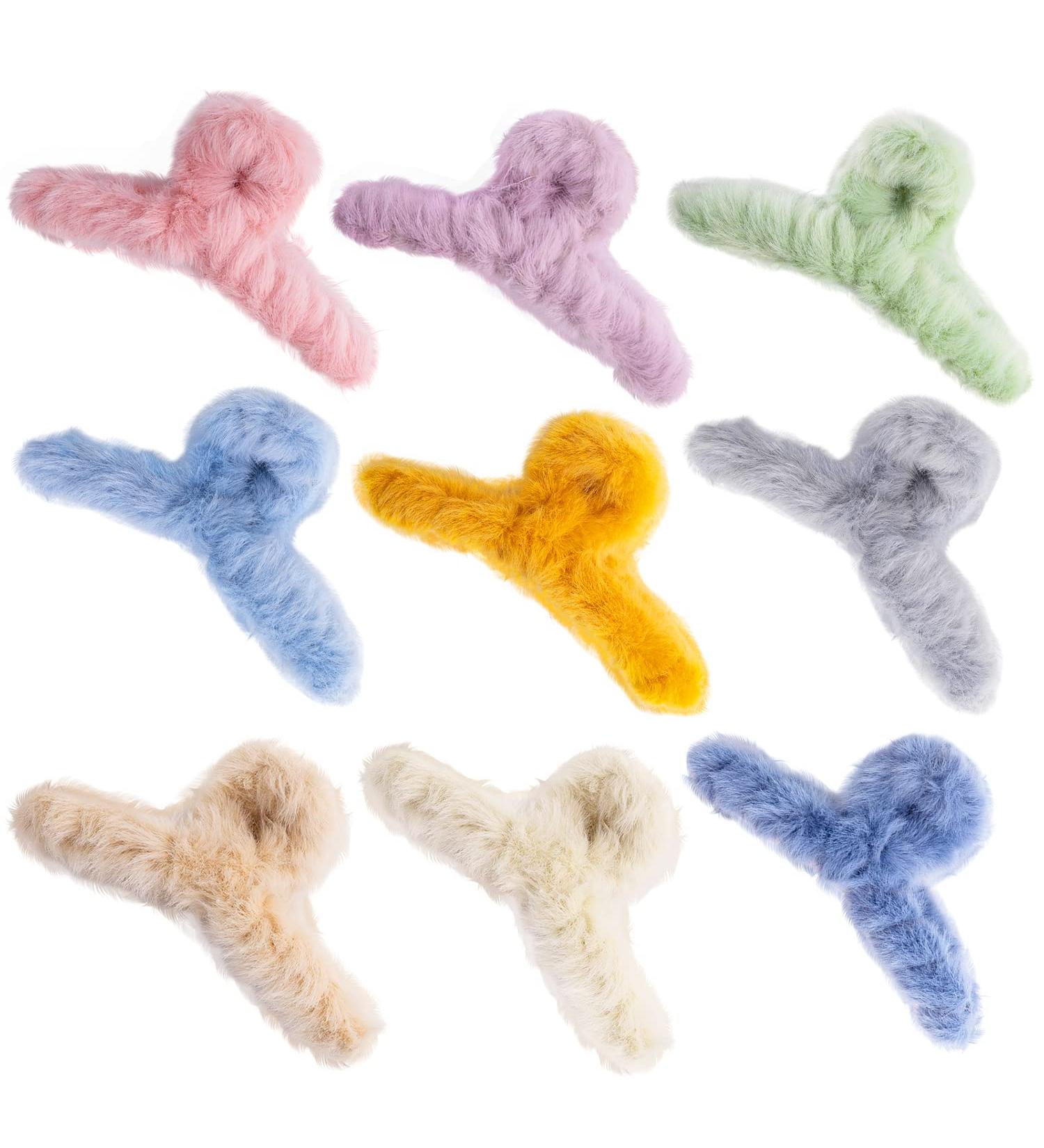 9PCS Fluffy Plush Hair Claw Clips - Colorful Winter Hair Barrettes for Thick Long Hair - Buy Online on GoSupps.com