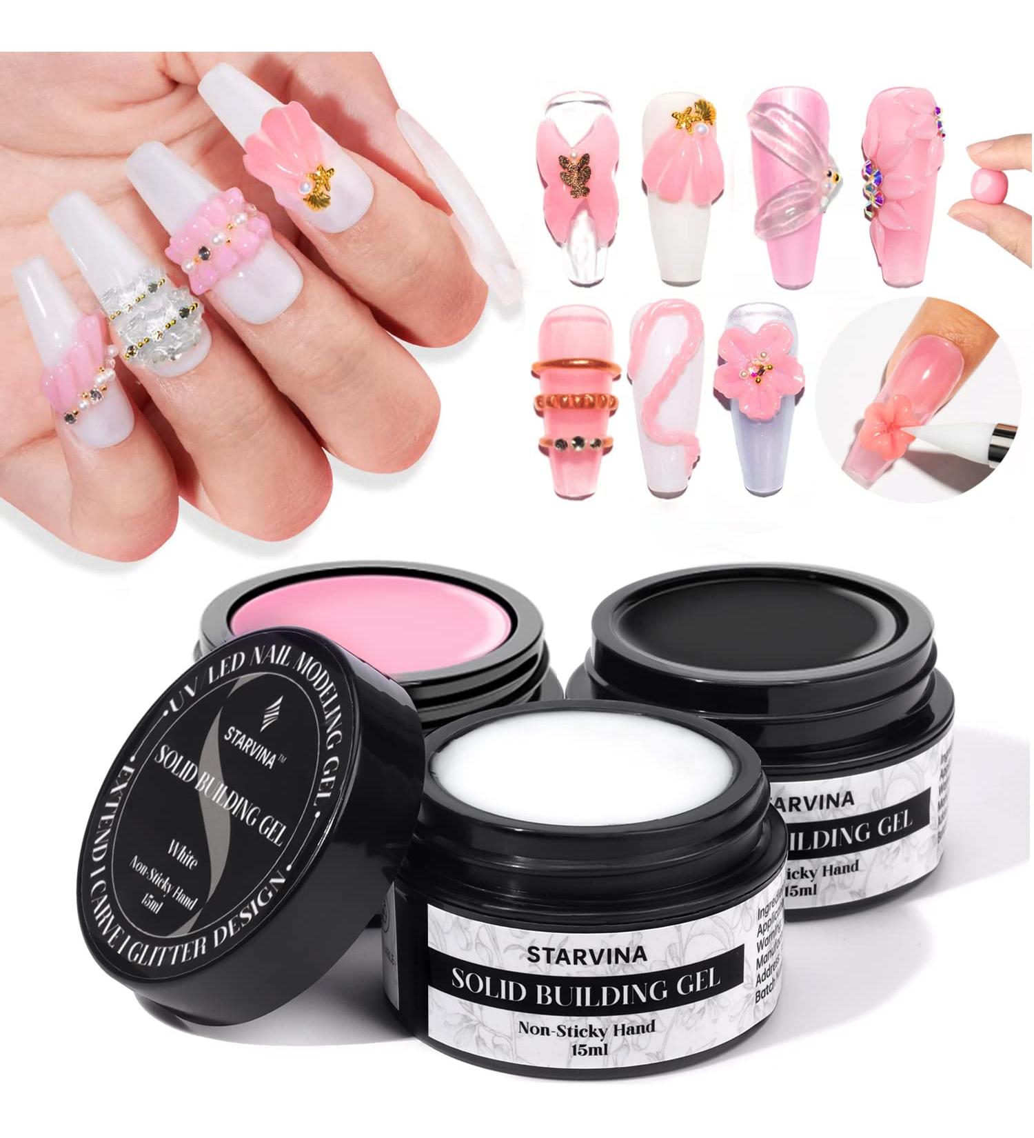 STARVINA 5-in-1 Solid Builder Gel Nail Kit - Pink, White, Clear | Non-Stick Gel for Acrylic Nails | UV Lamp Required for Nail Extension, Carving, 3D Art - Buy Online on GoSupps.com