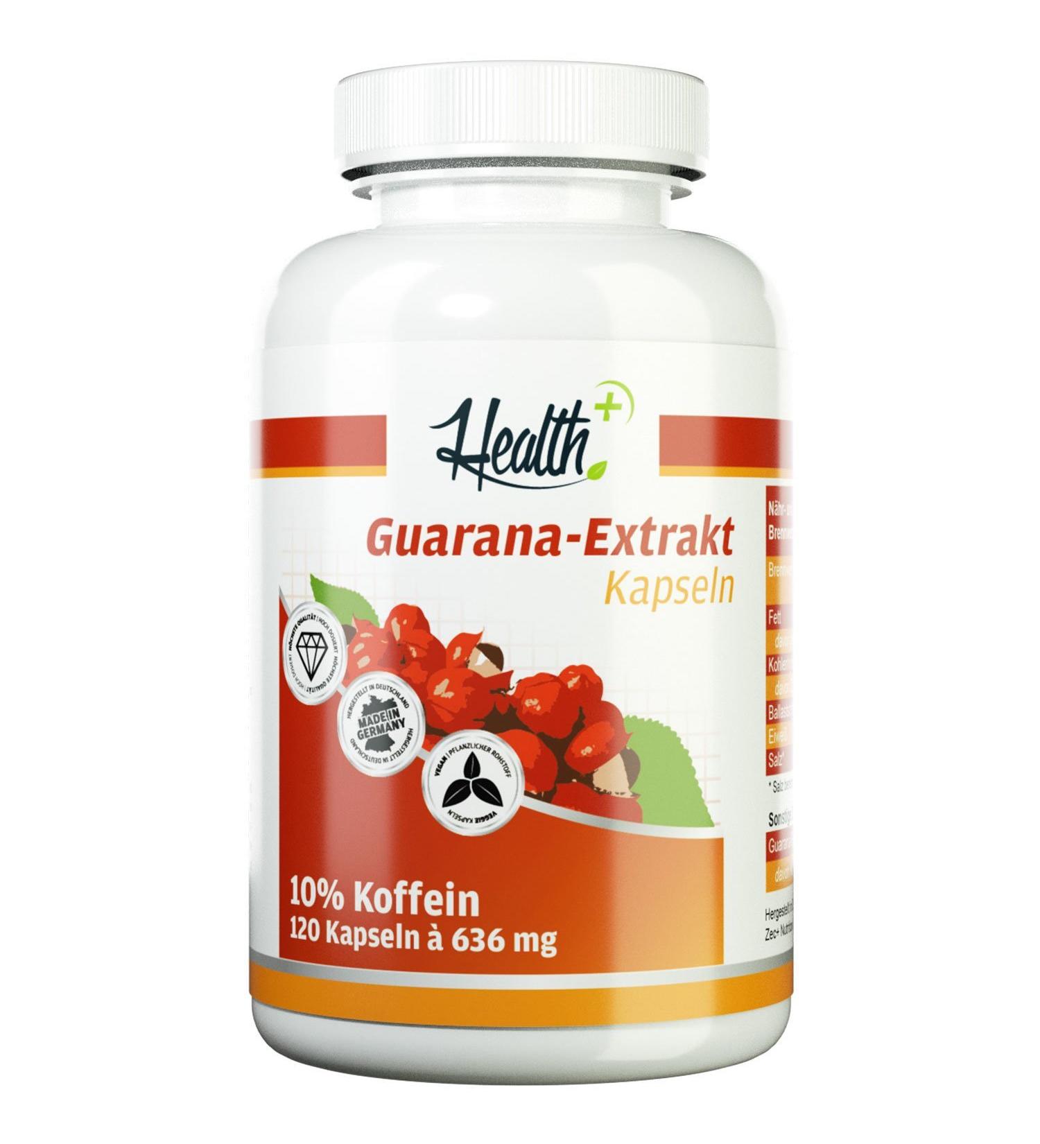 Health+ Guarana extract - 120 capsules high -quality extract with 10 percent caffeine without additives high -quality guarana capsules for natural caffeine supply made in Germany