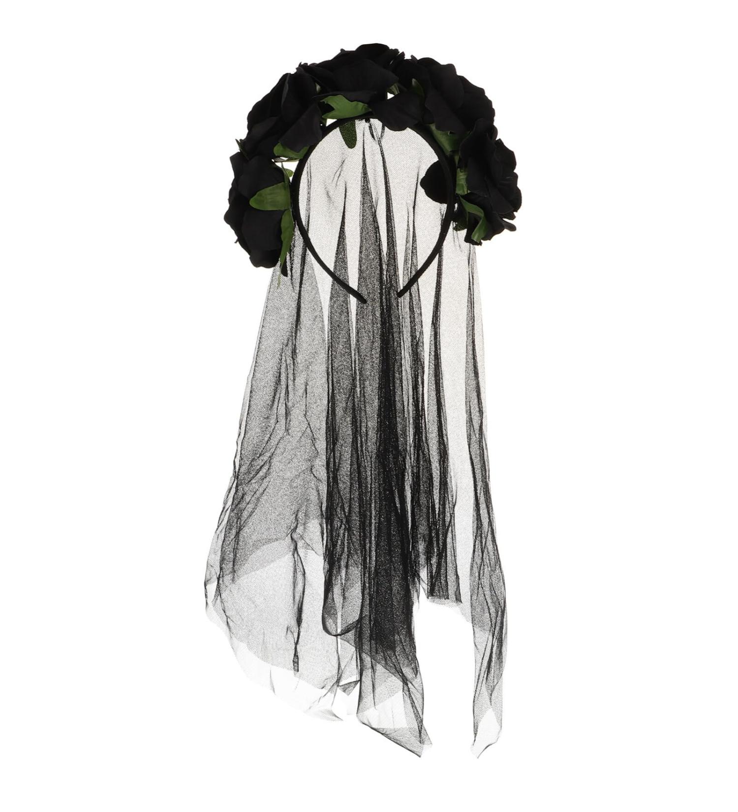 Lurrose Rose Floral Crown Headband | Day of the Dead Costume Accessory for Halloween & Festivals - Black Pattern - Buy Online on GoSupps.com