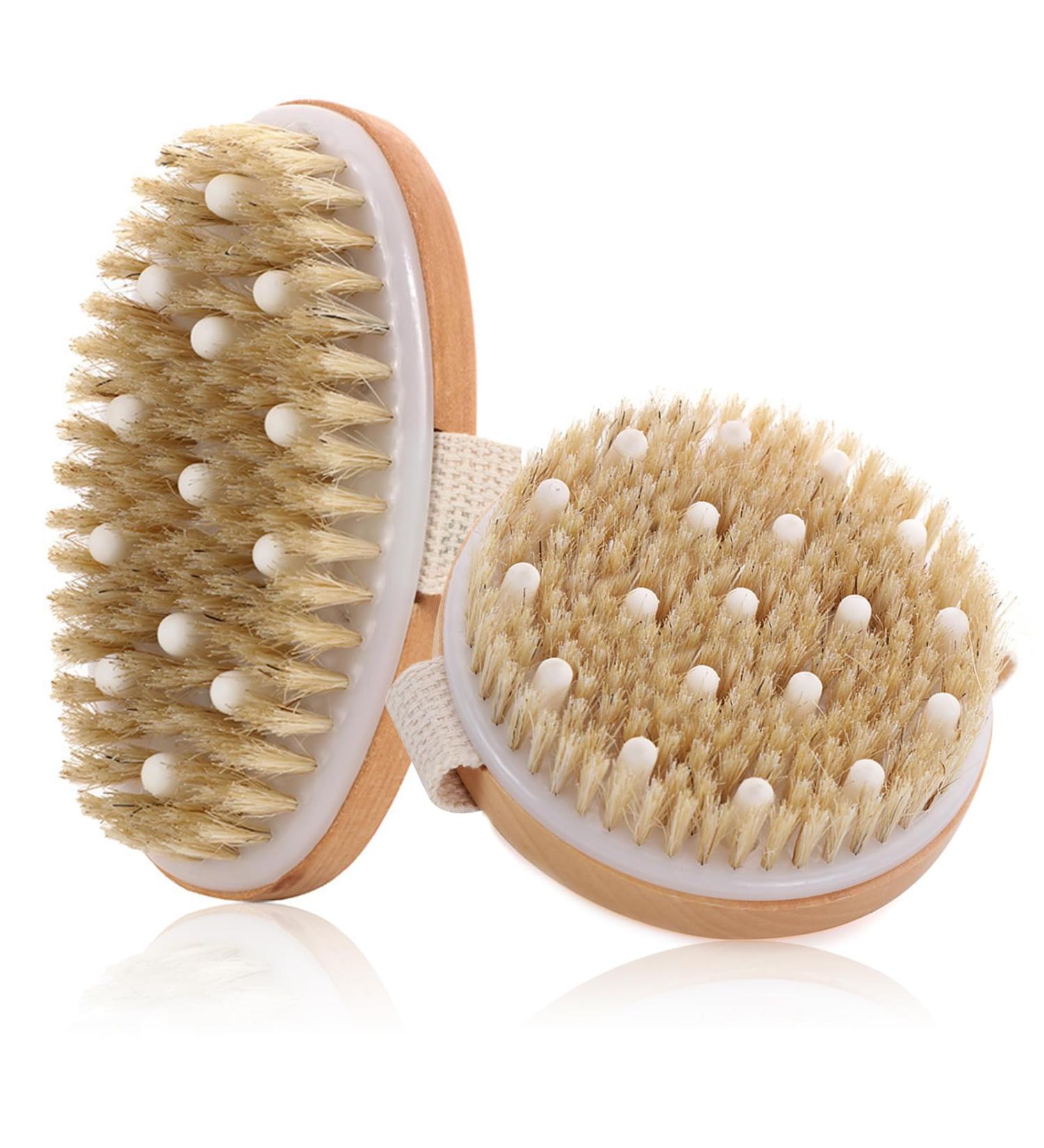 Buy Dry Brush Set - 2 Natural Bristle Body Brushes for Exfoliating & Lymphatic Massage | International Shipping - Buy Online on GoSupps.com