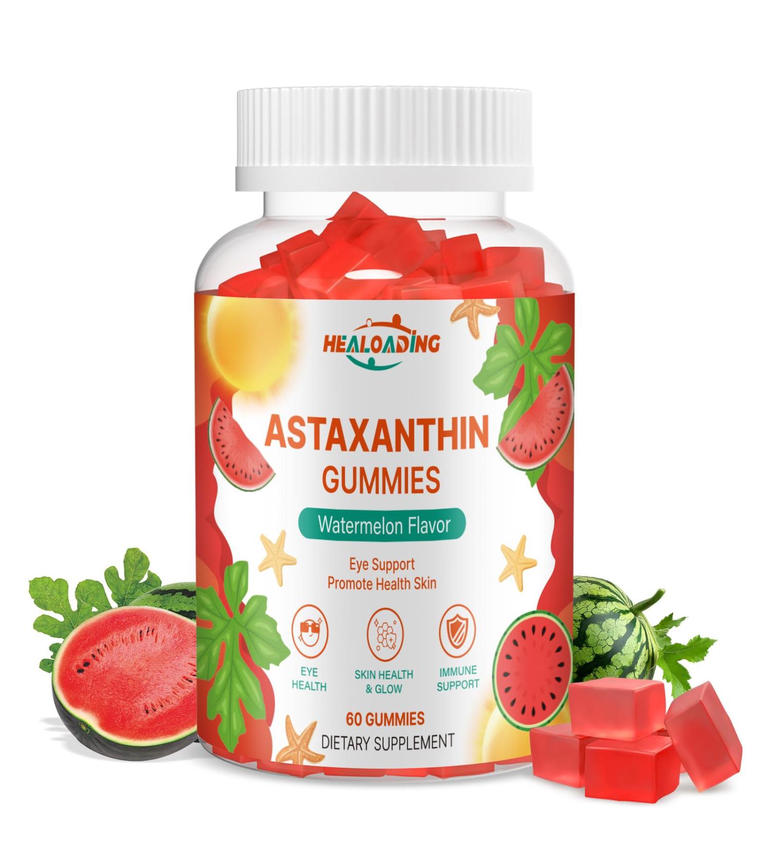 HEALOADING Astaxanthin 12mg Supplements Gummies: Antioxidant Supplement to Support Eye, Skin, Joint & Immune System Health Non-GMO & Gluten-Free (60 Gummies) - Buy Online on GoSupps.com