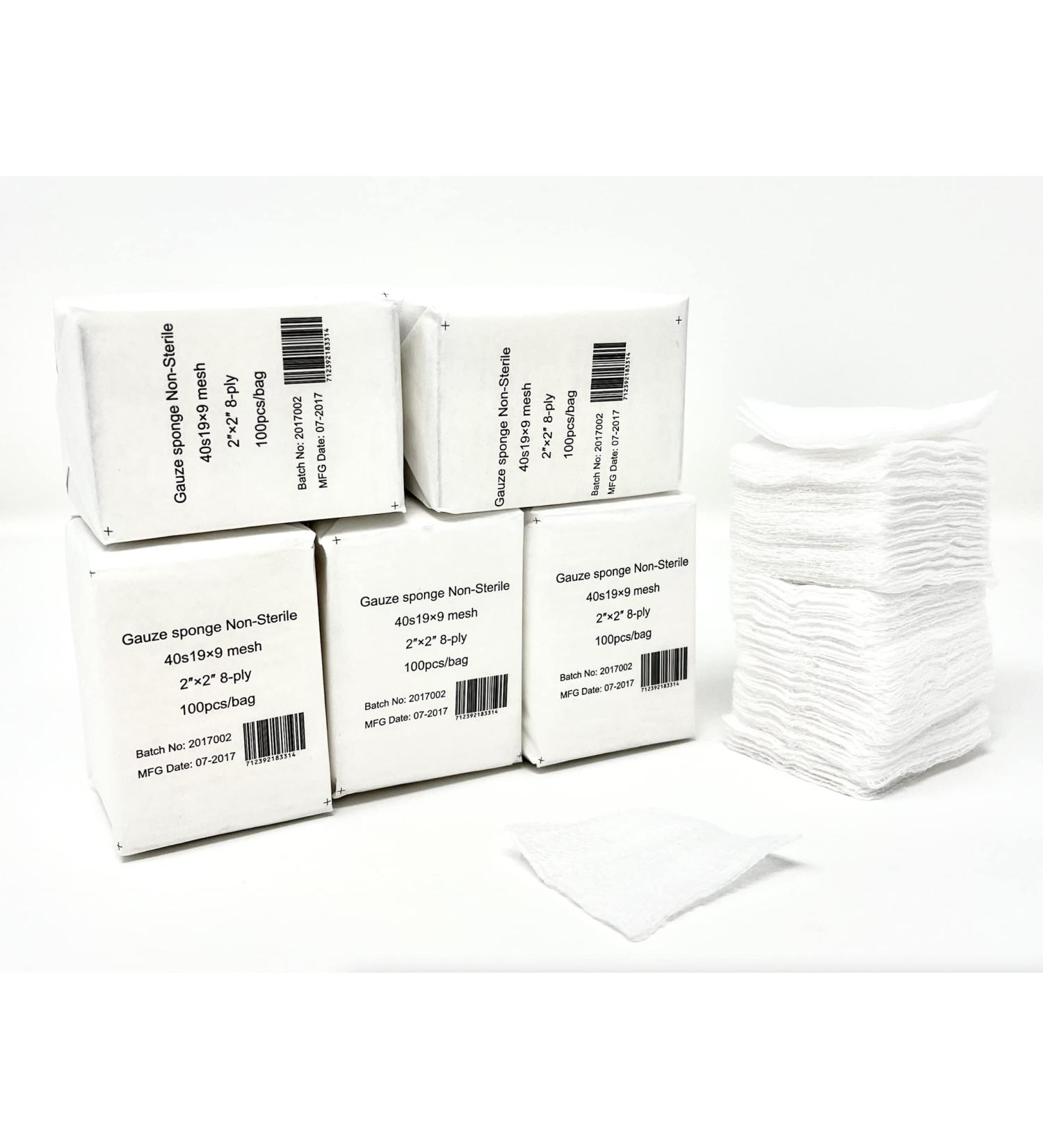 High-Grade Non-Sterile Gauze Surgical Sponges - 8-Ply Cotton Pads 2x2 - Box of 500 for All-Purpose Medical Use - Buy Online on GoSupps.com