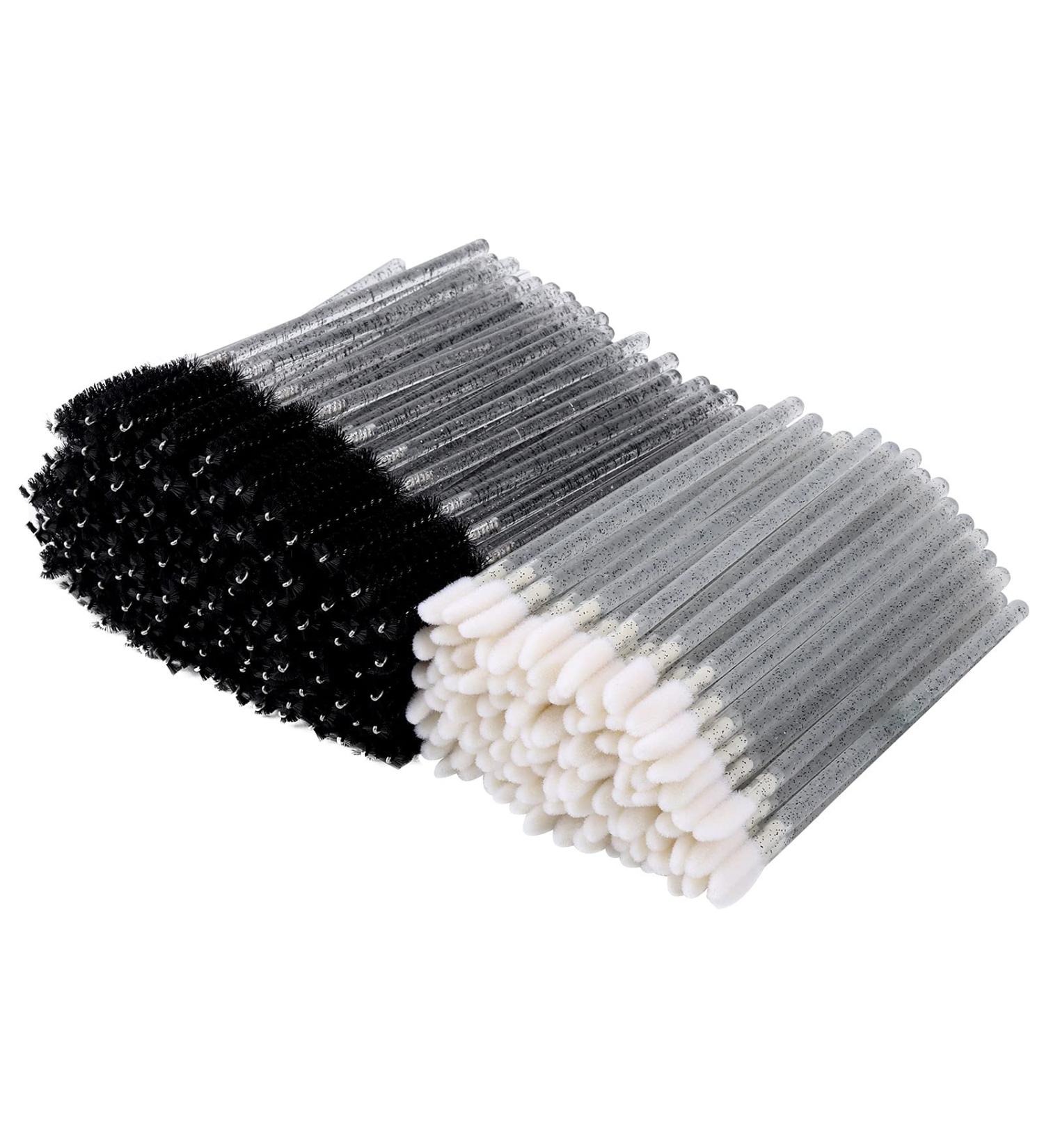 200 Crystal Disposable Lip Brush and Eyebrow Spoolie Mascara Wands Kit (Black) - Makeup Beauty Tool Set - Buy Online on GoSupps.com