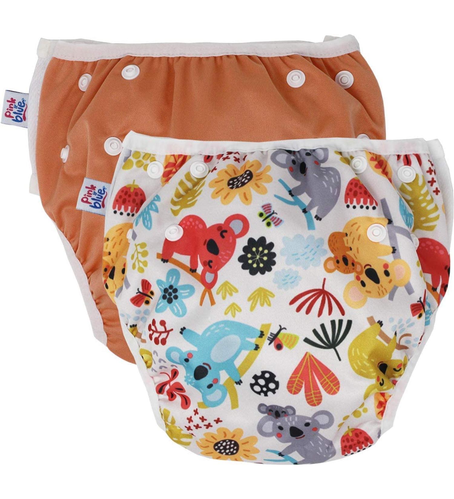 Eco-Friendly PINK & BLUE 2-Piece Swim Diaper Set for Boys & Girls | Reusable Swim Pants (4.5-16 kg & 7-20.5 kg) | Kohla-M - Pack of 2 - Buy Online on GoSupps.com