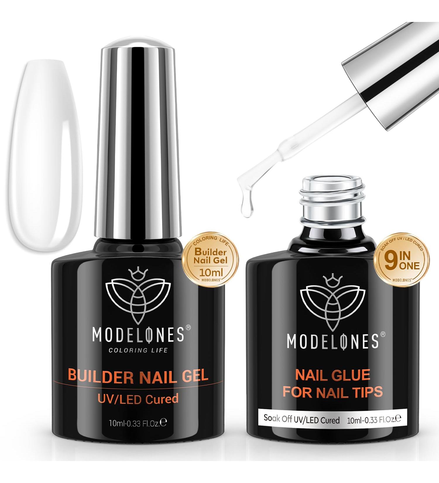 Modelones 9 in 1 Nail Glue & Base Coat Set - Nail Gel Kit for Extensions Thickening & Rhinestones - Cured with UV Lamp - 10ml A2-Gel - Buy Online on GoSupps.com