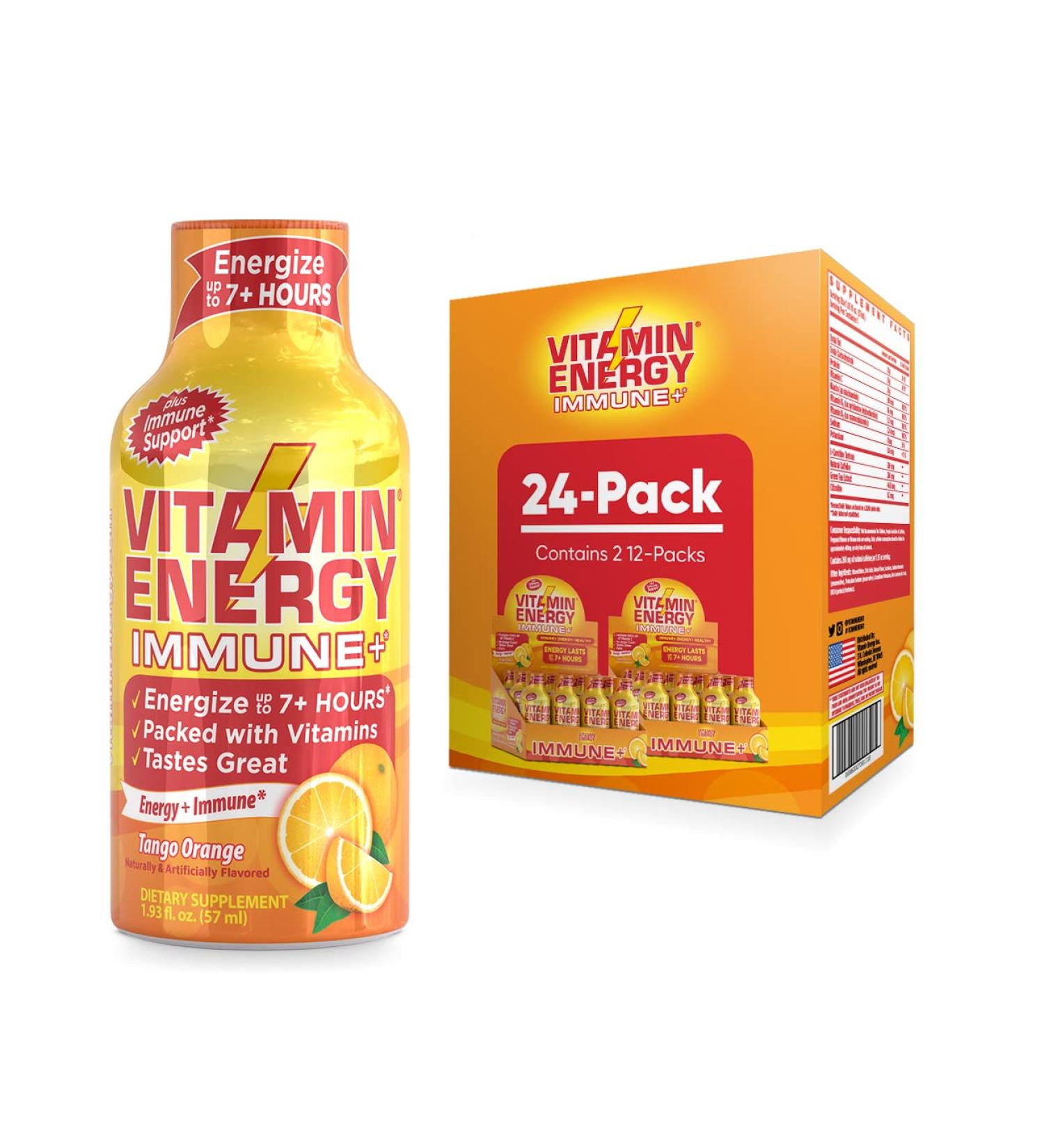 Vitamin Energy Immune+ Tango Orange Shots | Energize & Support Immune System | Sugar & Carb-Free | 7+ Hours Energy | 24 Pack 1.93 fl oz - Buy Online on GoSupps.com