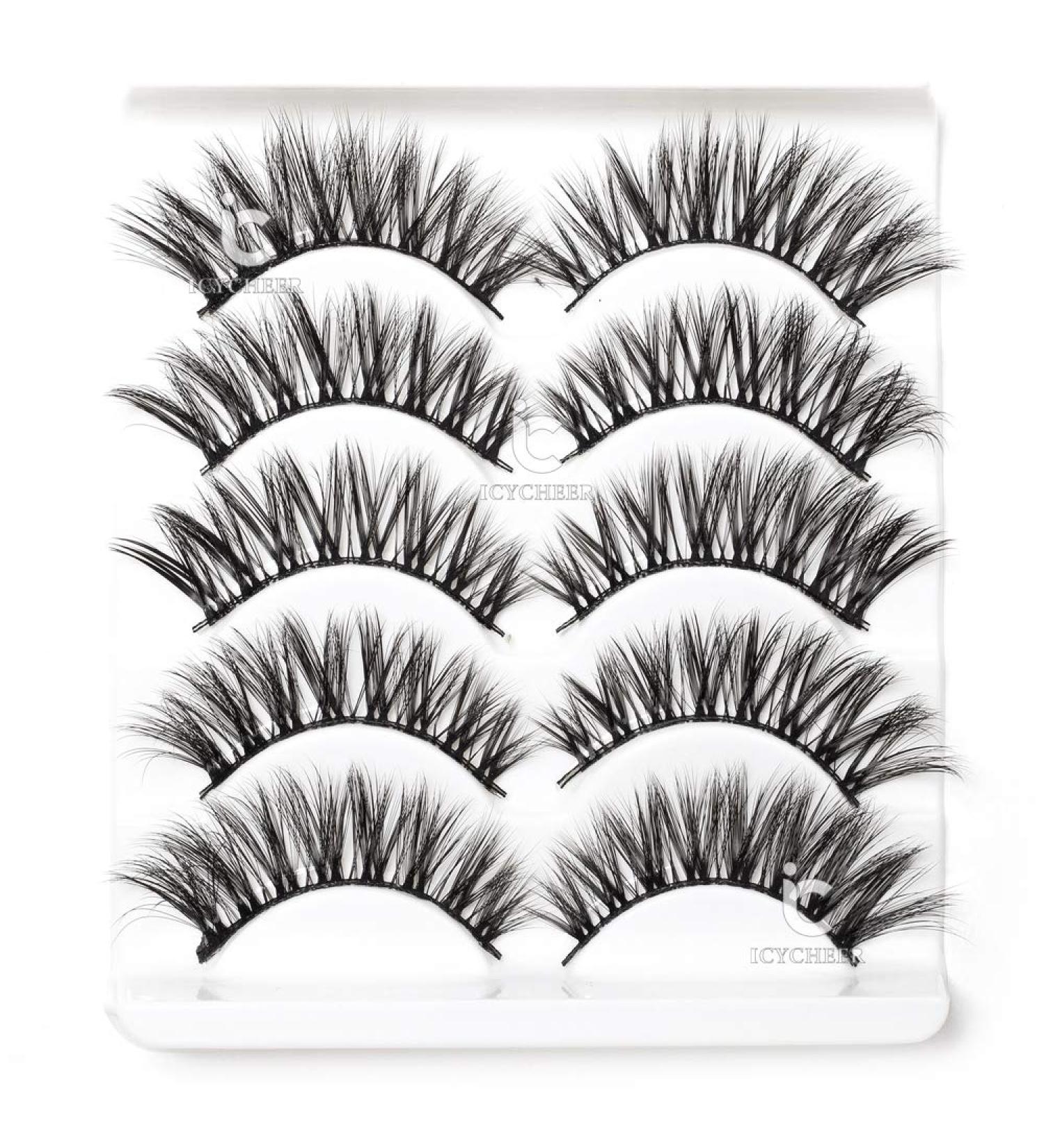 Buy Icycheer Mixed 3D Artificial Eyelashes | Full Strip Natural Long Thick Cross Wispy & Fluffy Doll Eyelashes for Cosplay | 60 Pairs Makeup - Buy Online on GoSupps.com