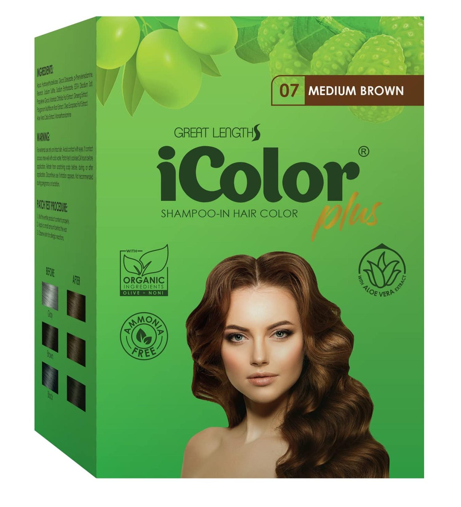iColor Organic Hair Dye Shampoo Medium Brown - 10 Sachets | DIY Hair Color Easy & Convenient 25ml | Fast Results in 20-30 Minutes - Buy Online on GoSupps.com