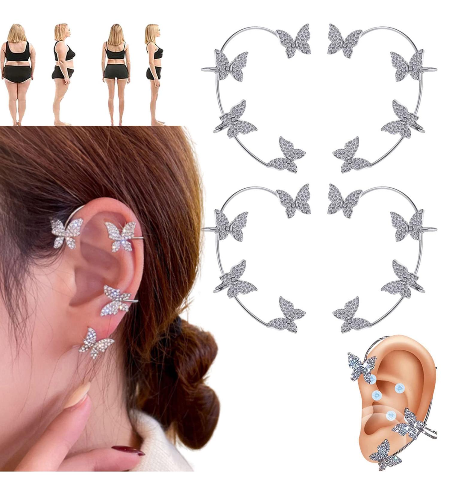 Beautification Magnetotherapy Body Detox Butterfly Earrings Non Piercing Magnetic Acupressure Slimming Earrings Butterfly Ear Cuffs Non Pierced Acupressure Slimm_ing Earrings for Women (2pcs-silver) - Buy Online on GoSupps.com