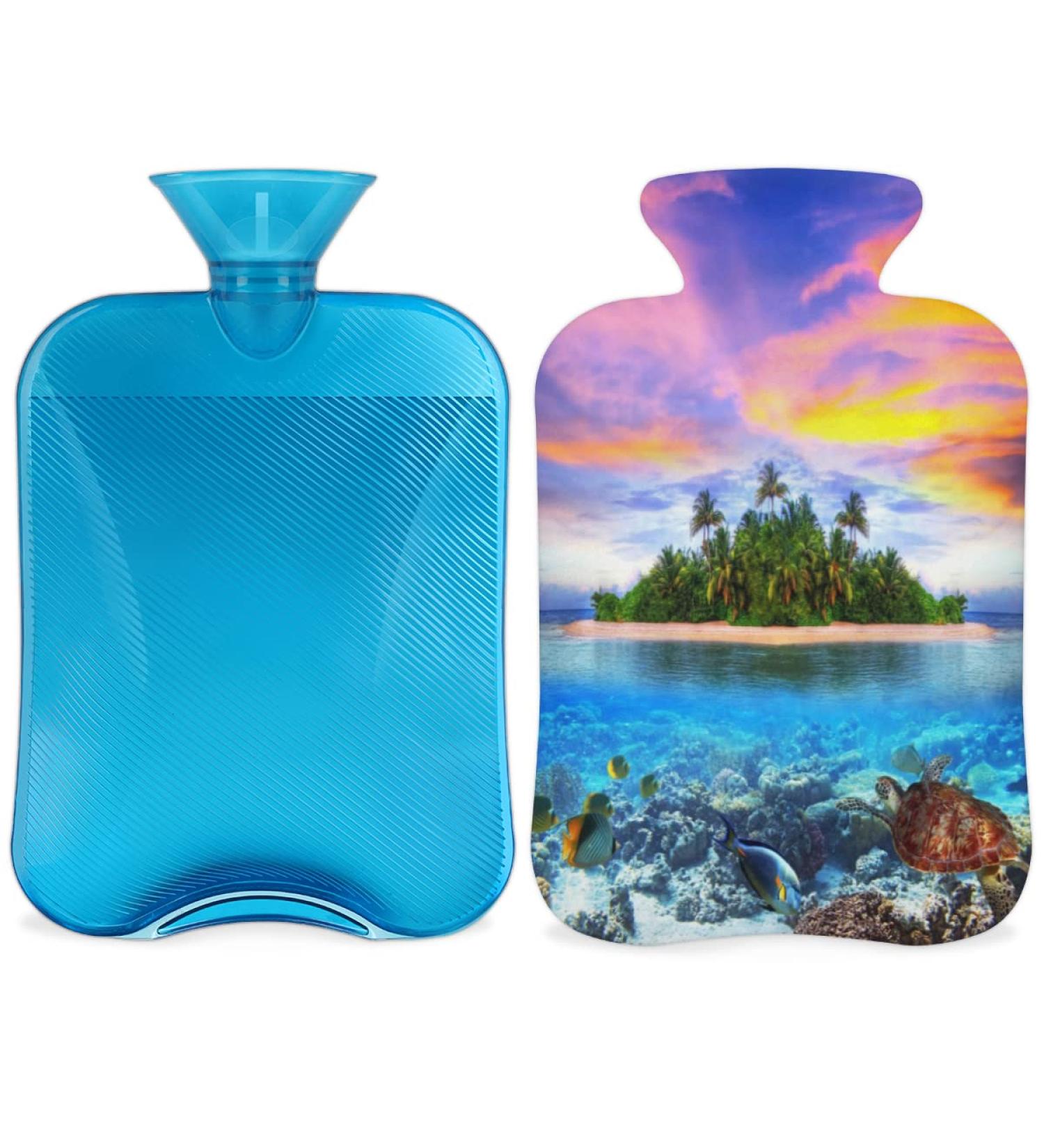 Cozy Summer Heat Bottle with Tropical Animal Cover - 2L Hot Water Bottle for Pain Relief & Comfort - Buy Online on GoSupps.com