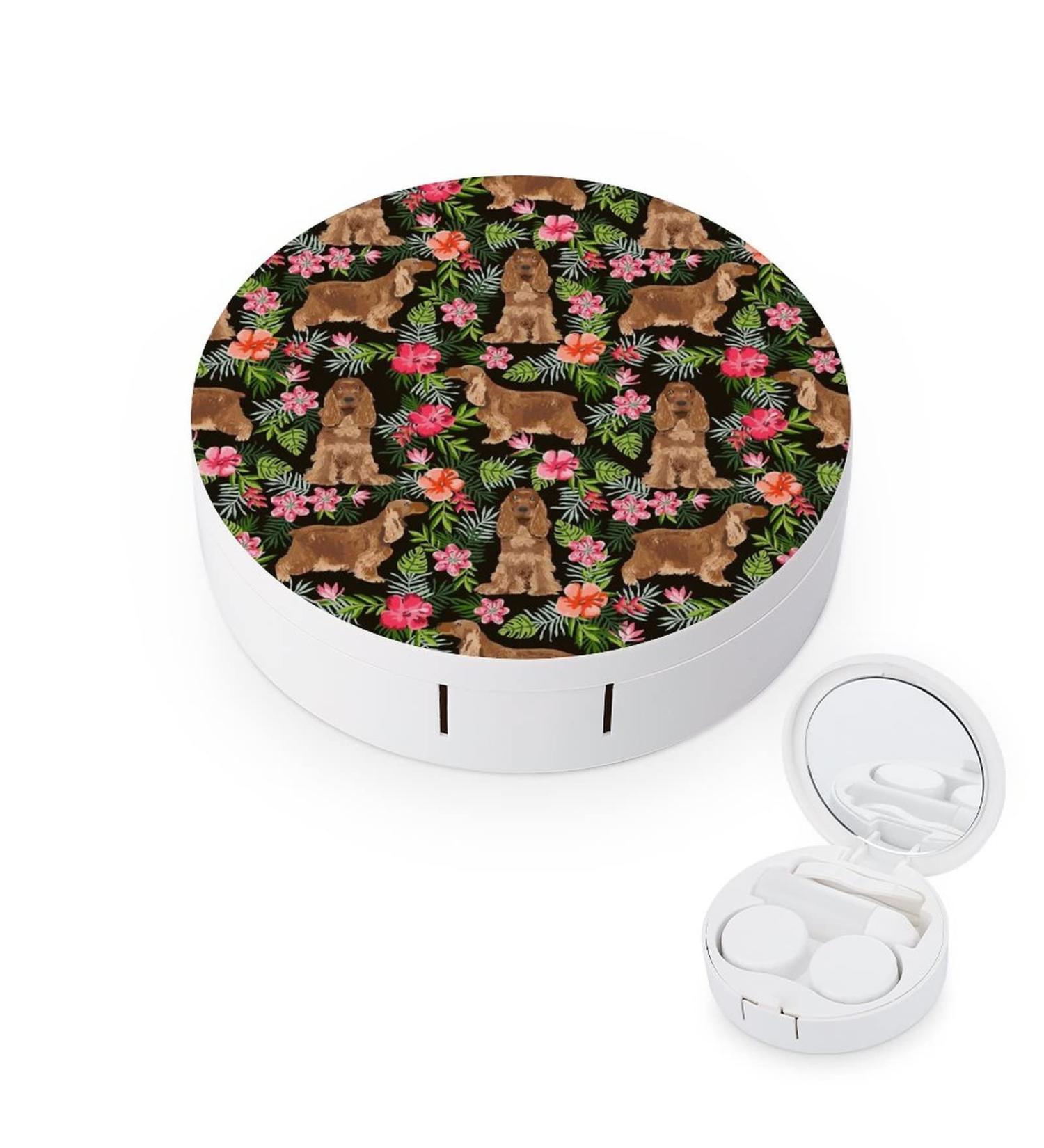 Cocker Spaniel Dog Round Case For Contact Lens Kit Storage Box with Mirror Printed - Buy Online on GoSupps.com