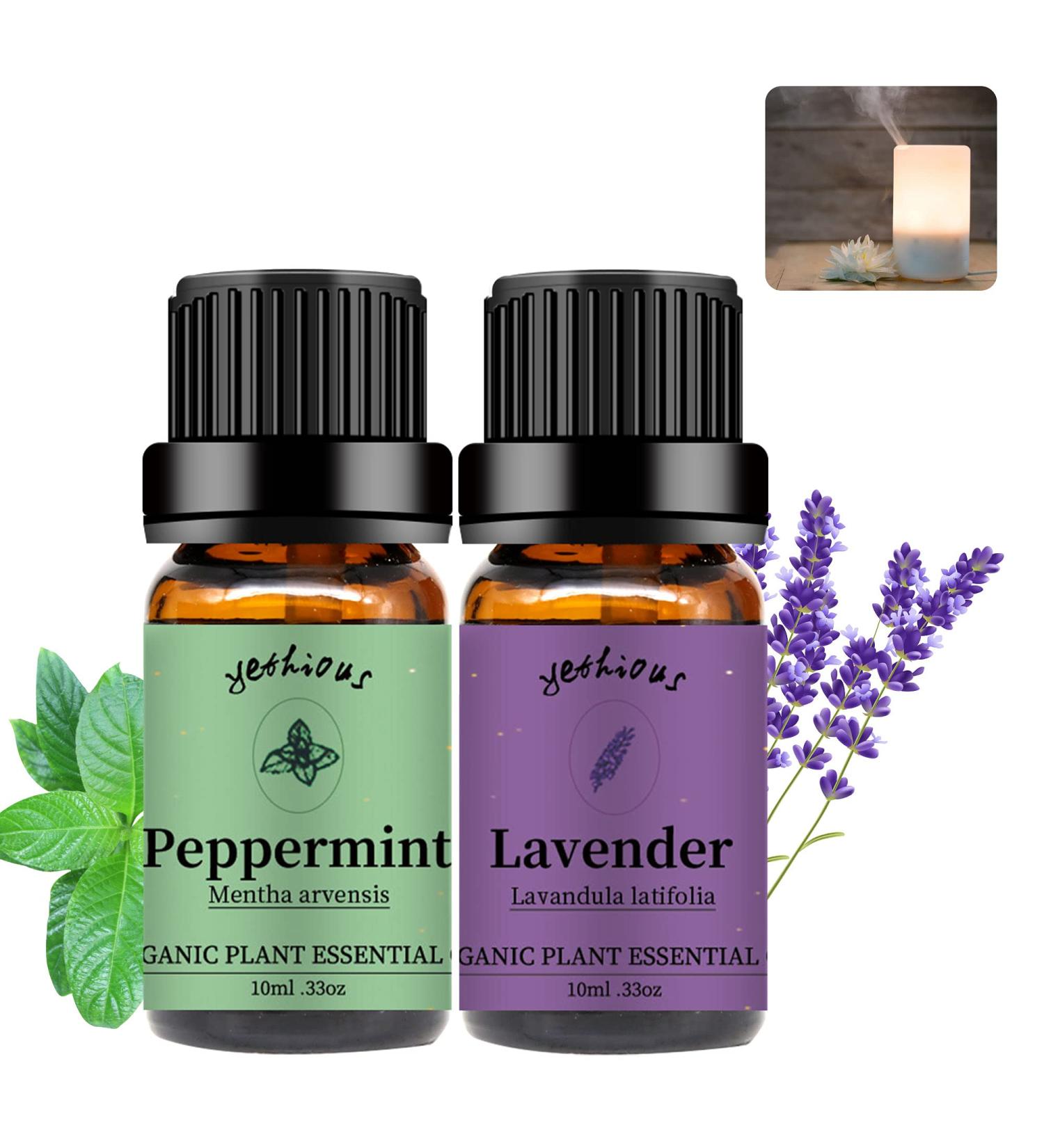 Yethious 2 Pack Lavender Peppermint Essential Oil Set - 100% Organic, Undiluted Aromatherapy Oils for Diffuser, Skin, Perfume, Soap, Candle Making - 2X 10ML - Mothers Day Gifts - Buy Online on GoSupps.com