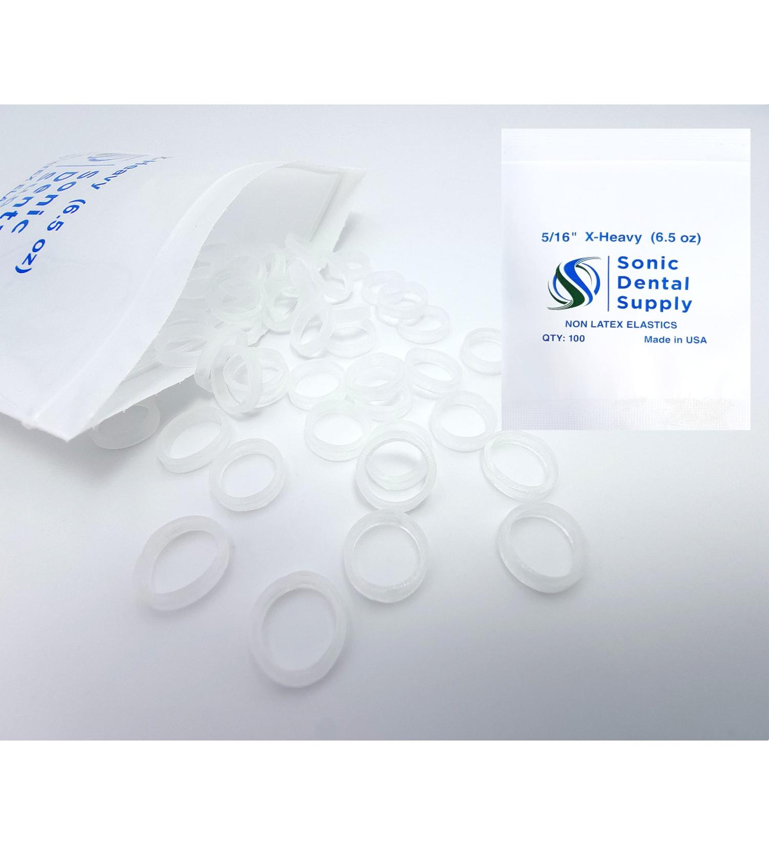 100 Pack 5/16 Inch Clear Latex-Free X-Heavy Orthodontic Elastic Bands - Small Rubberbands for Braces, Dreadlocks, Hair Braids - Made in USA by Sonic Dental - Buy Online on GoSupps.com