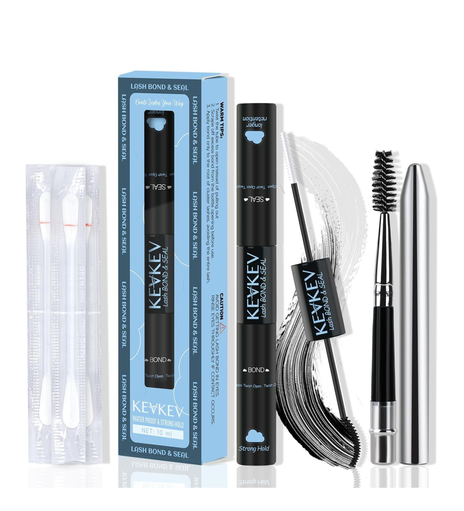 KevKev Lash Bond and Seal - Waterproof Eyelash Glue for Lash Clusters 72-Hour Strong Hold 10ml Black with Remover Swabs - Buy Online on GoSupps.com
