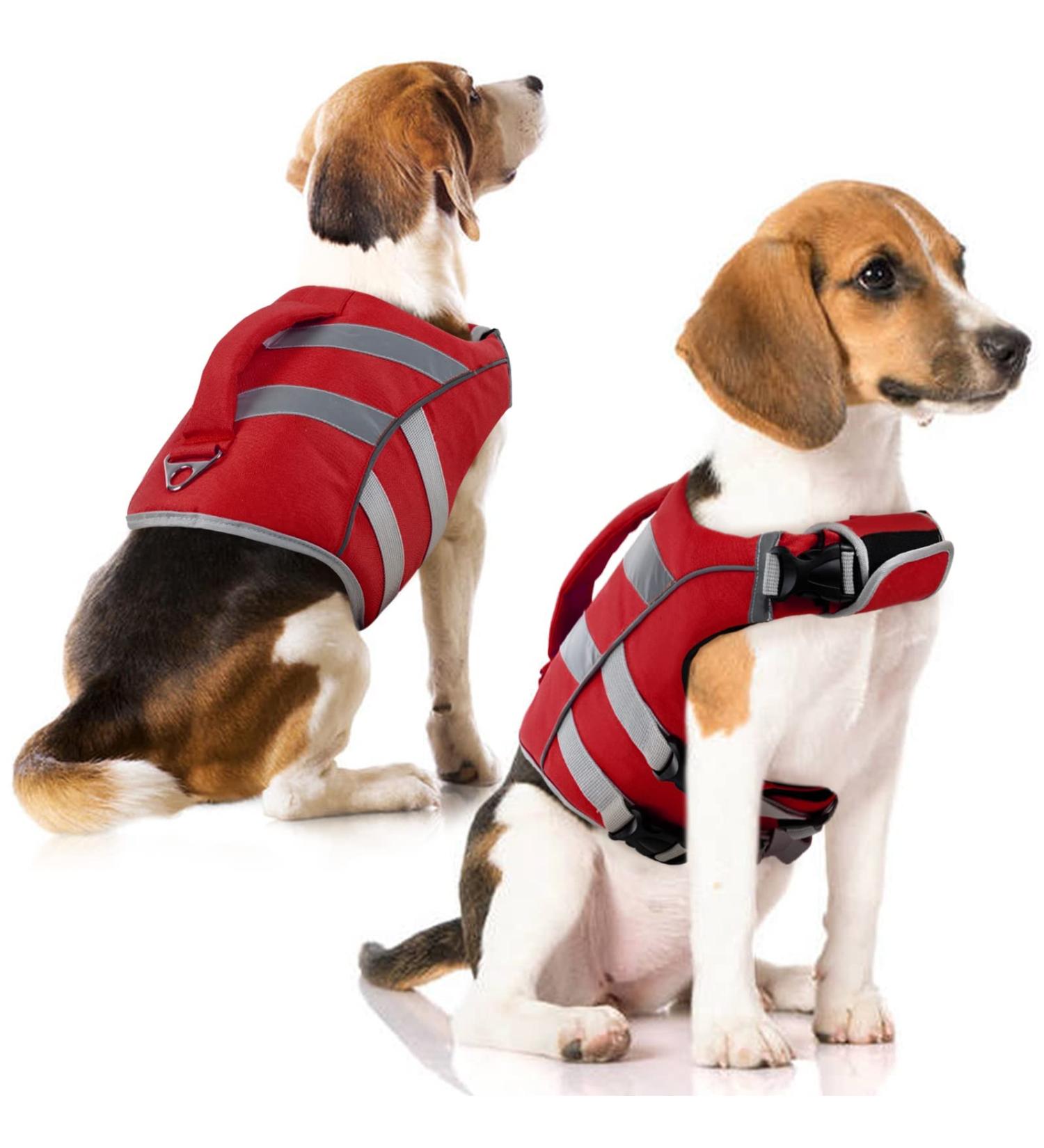 Buy Dog Life Jacket - Adjustable Float Coat for Swimming Surfing & Boating | Durable Pet Lifesaver in Red (M) - Buy Online on GoSupps.com