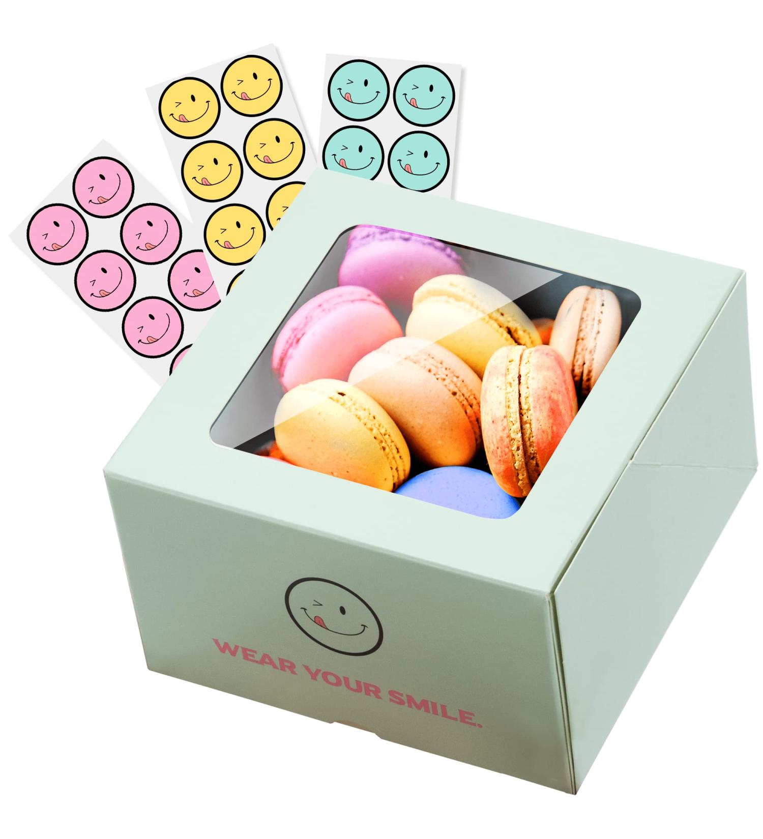 40-Pack 4x4x2.5inch Smiley Bakery Boxes with Window for Cupcakes, Donuts, Cookies - Mint Pastry, Baking, Takeout Container - Ideal for Chocolate Strawberries, Muffins, Candy, and Pie - Buy Online on GoSupps.com