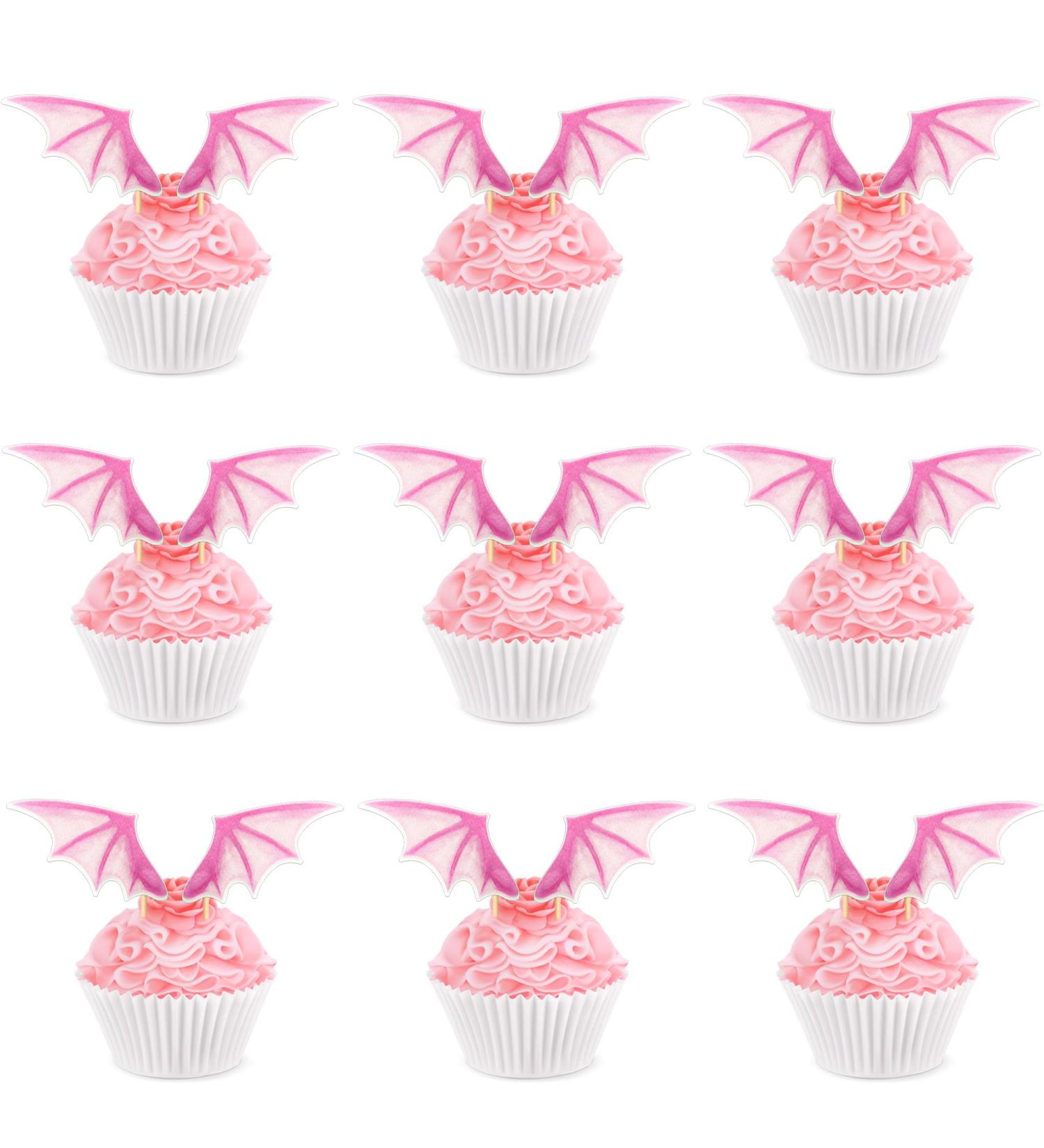24 Pink Dragon & Bat Wing Cupcake Toppers | Dinosaur Themed Party Accessories | Dragon Birthday Decoration - Buy Online on GoSupps.com
