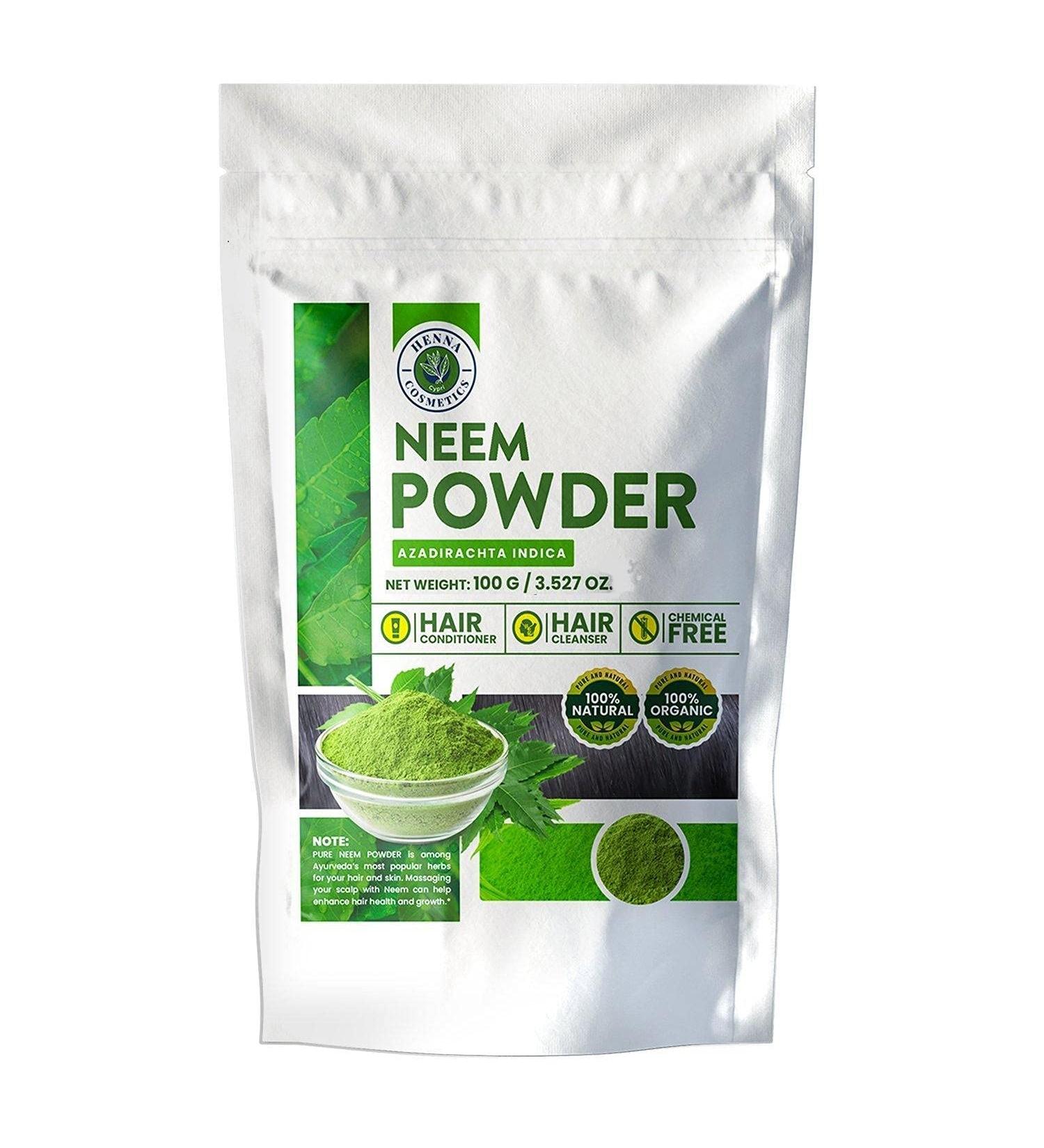 Neem Powder (Azadirachta Indica) | 100 Grams (3.53 Oz.) | 100% Organic Supplement For Hair and Skin | Henna Cosmetics - Buy Online on GoSupps.com