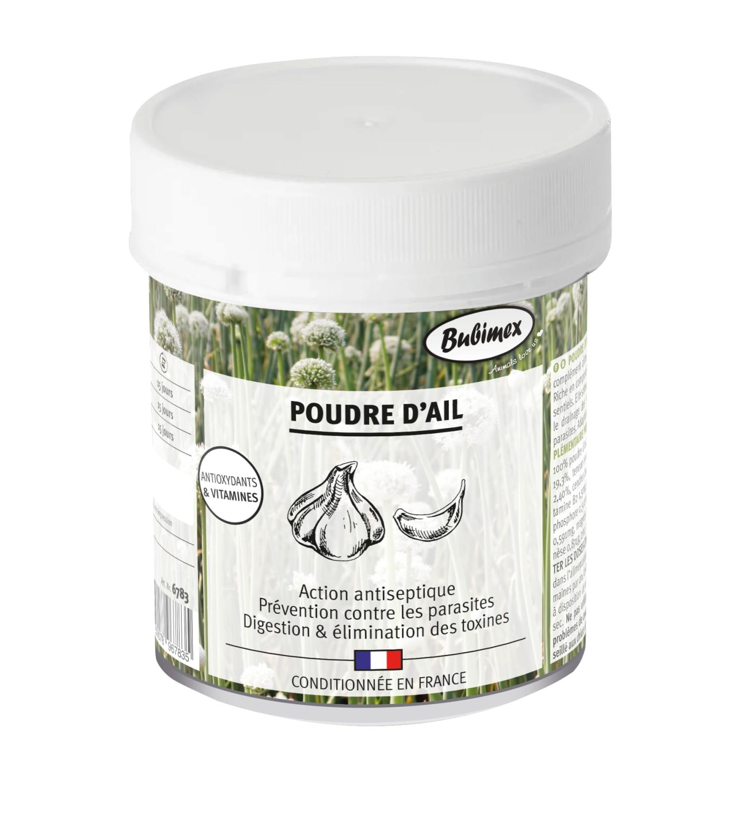 Bubimex - Garlic Powder - 100% Natural Food Supplement for Dogs and Cats - Rich in Antioxidants - Antiseptic Anti-parasitic Digestion and Elimination of Toxins - 400g