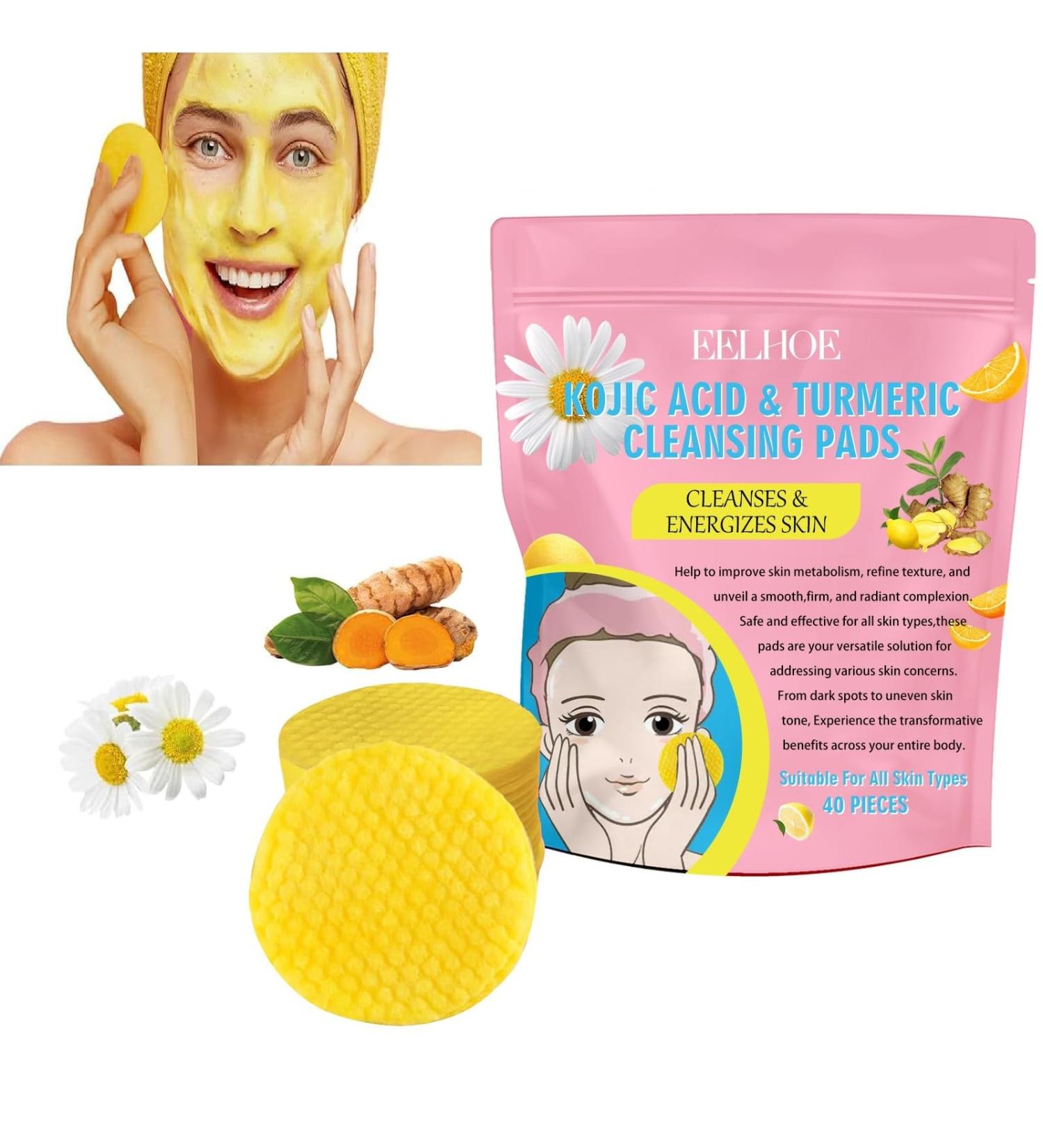 Turmeric Kojic Acid Cleansing Pads - Deep Exfoliating Face Cleansing for Radiant Skin (Pink - Buy Online on GoSupps.com