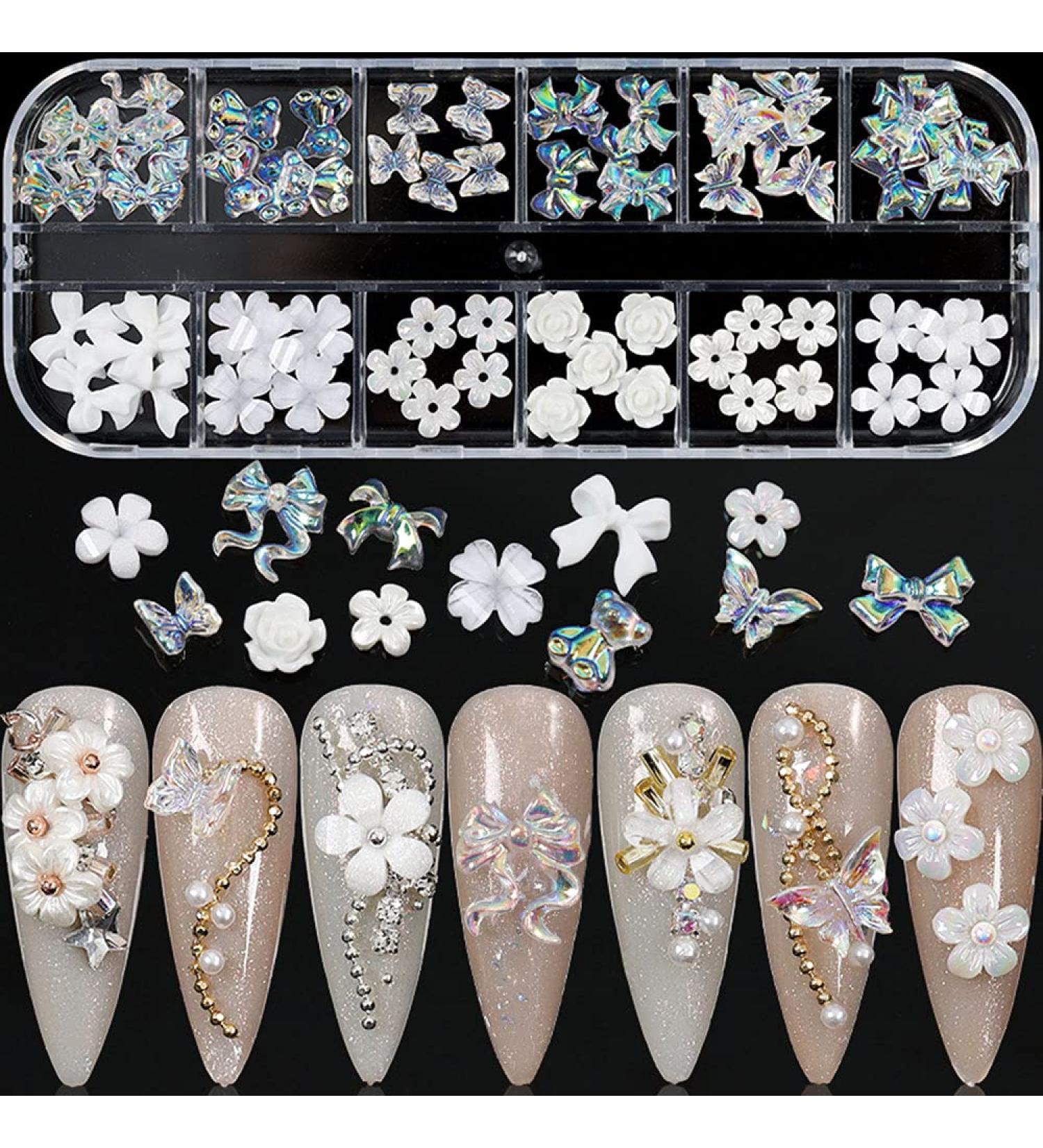 Flower Nail Art Charms - 60pcs Glitter Decals & Acrylic Studs for Women's DIY Manicures - Buy Online on GoSupps.com