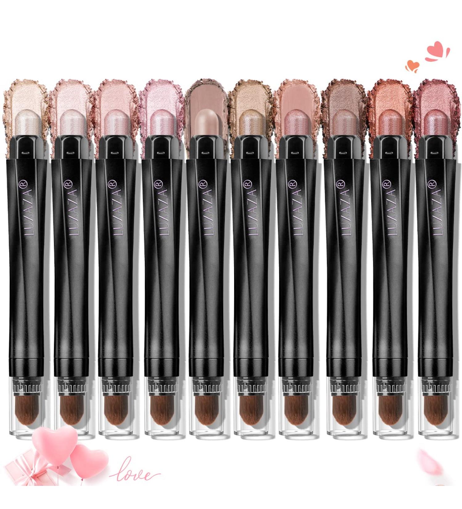 LUXAZA 10PCS Eyeshadow Stick Set | Shimmer & Metallic Cream Eye Shadow Pencils | Smudge-proof & Waterproof Eye Brightener | Champagne Pink & Neutral Shades | C-Love's Gifts - Buy Online on GoSupps.com
