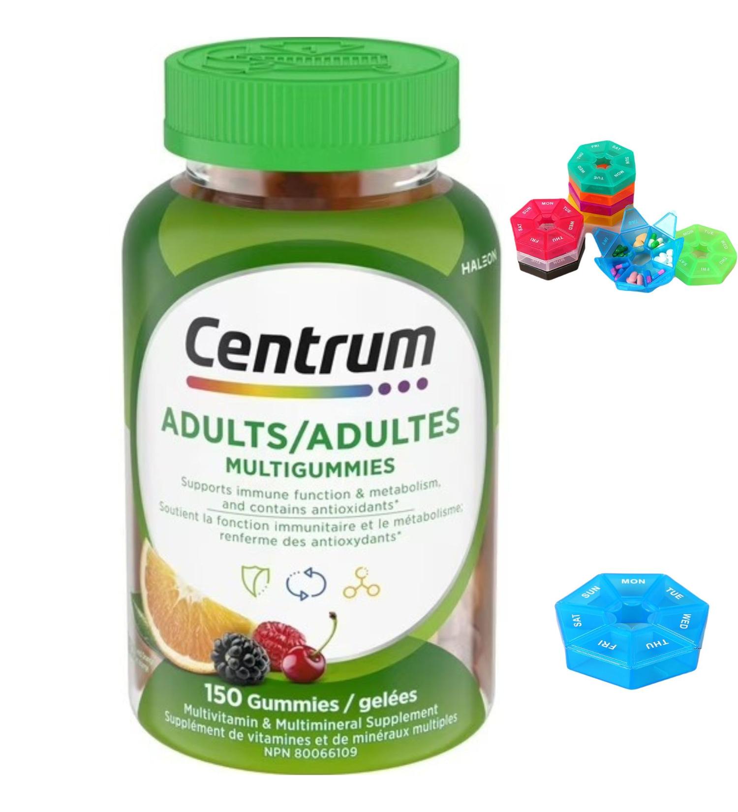 MultiGummies Adult Multivitamin Supplement Gummies Made For Centrum 150 Count 150 Gummies Cherry Berry and Orange + Bonus Pill Organizer Weekly Pill Organizer Mini - Buy Online on GoSupps.com