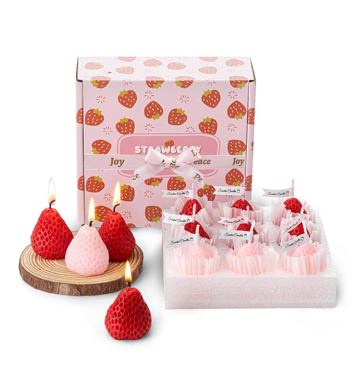 Strawberry Candle Gifts for Women - 9pcs Soy Aromatherapy Set | Cute Decorative Scented Candles for Birthdays & Christmas - Buy Online on GoSupps.com