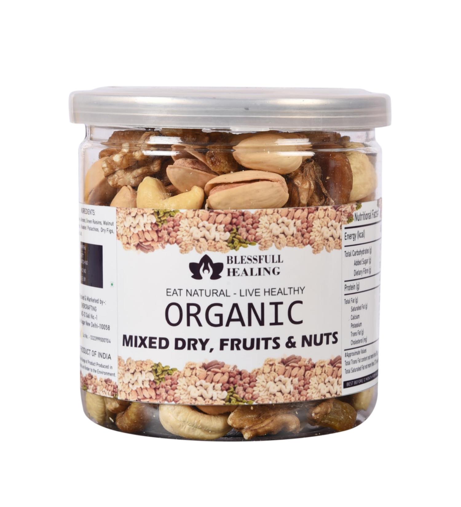 Blessfull Healing Organice Mixed Dried Fruit & Nuts 1 lb (453 Gram) Airtight Container (Packing May Vary) - Buy Online on GoSupps.com