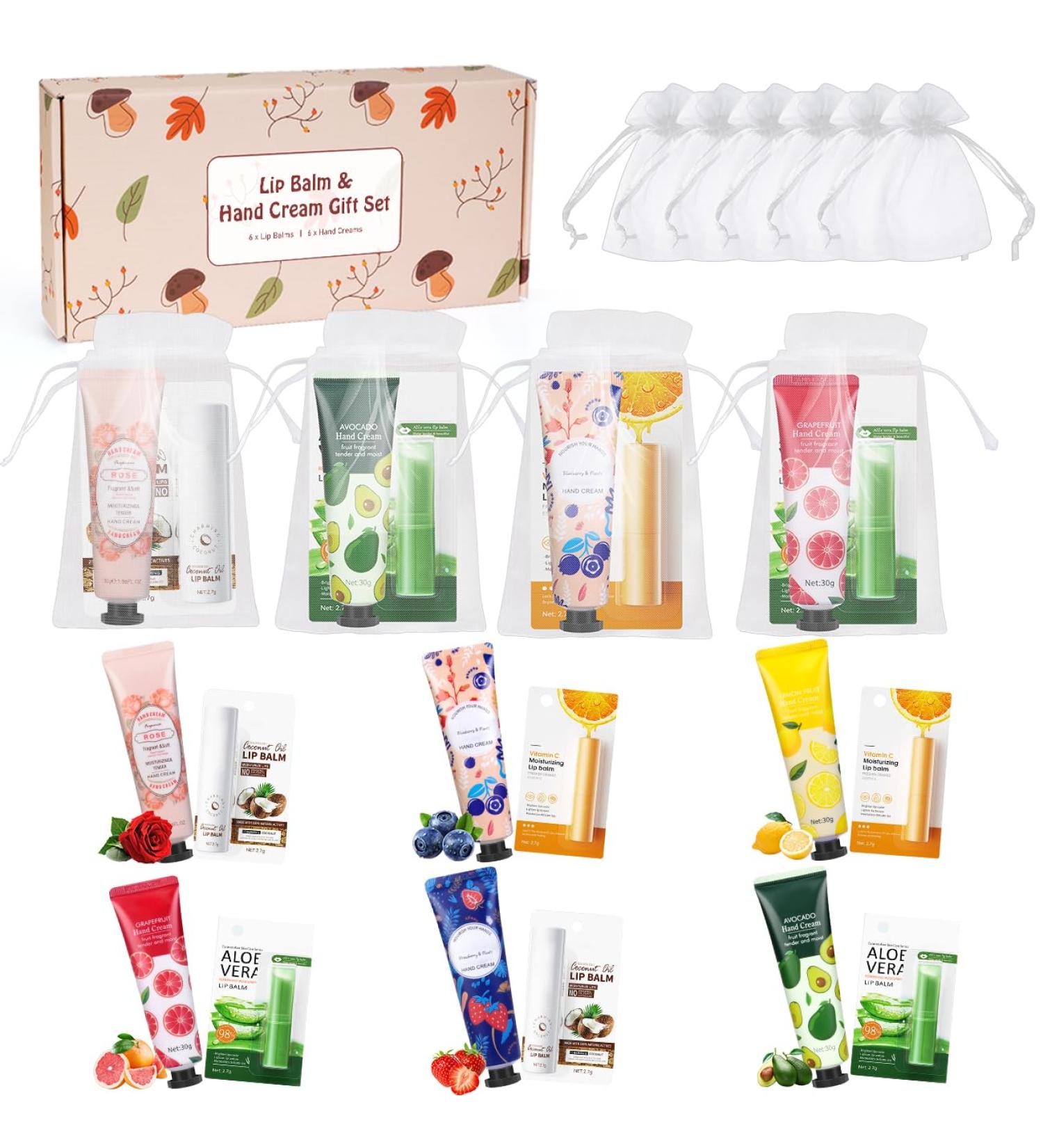 Lip Balm And Hand Cream Gift Set For Women 6 Lip Balm Bulk + 6 Organza Bags + 6 Hand Lotion Bridal Wedding Favor for Guests Christmas Gifts Stocking Stuffers Teacher Appreciation Thank You Gifts - Buy Online on GoSupps.com