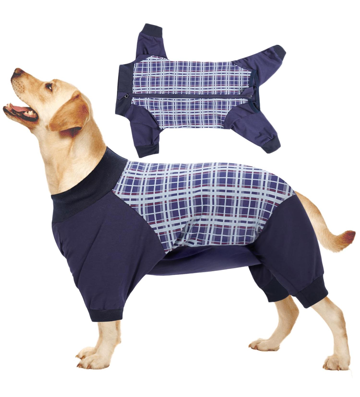 Heywean Post-Op Dog Onesie - Long Sleeve Zippered Recovery Suit for Dogs After Surgery | XXL Blue Checkered - Buy Online on GoSupps.com
