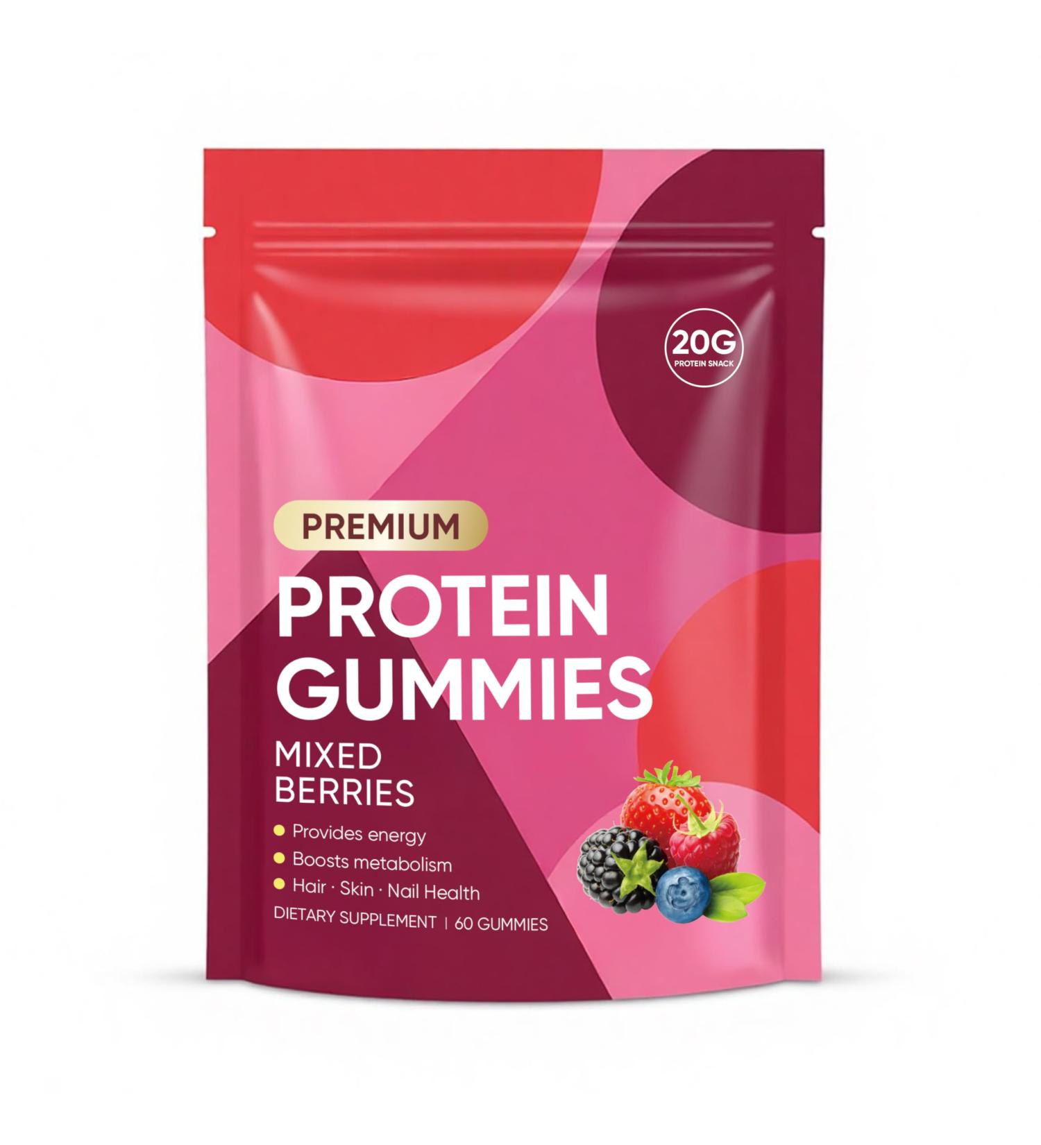 OAKA Protein Gummies 20g Protein per Serving Zero Sugar Mixed Berries Flavor Daily Protein Chews for Hair Skin & Nails 60 Gummies - Buy Online on GoSupps.com