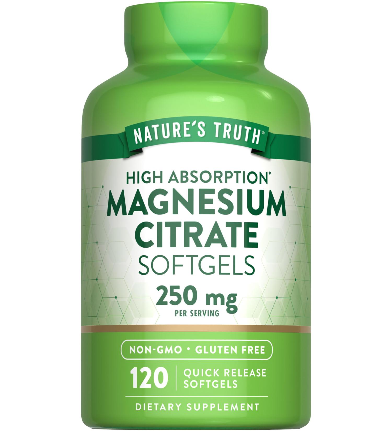 Nature's Truth Magnesium Citrate Softgels | 250mg | 120 Count | High Absorption | Non-GMO & Gluten Free Supplement - Buy Online on GoSupps.com