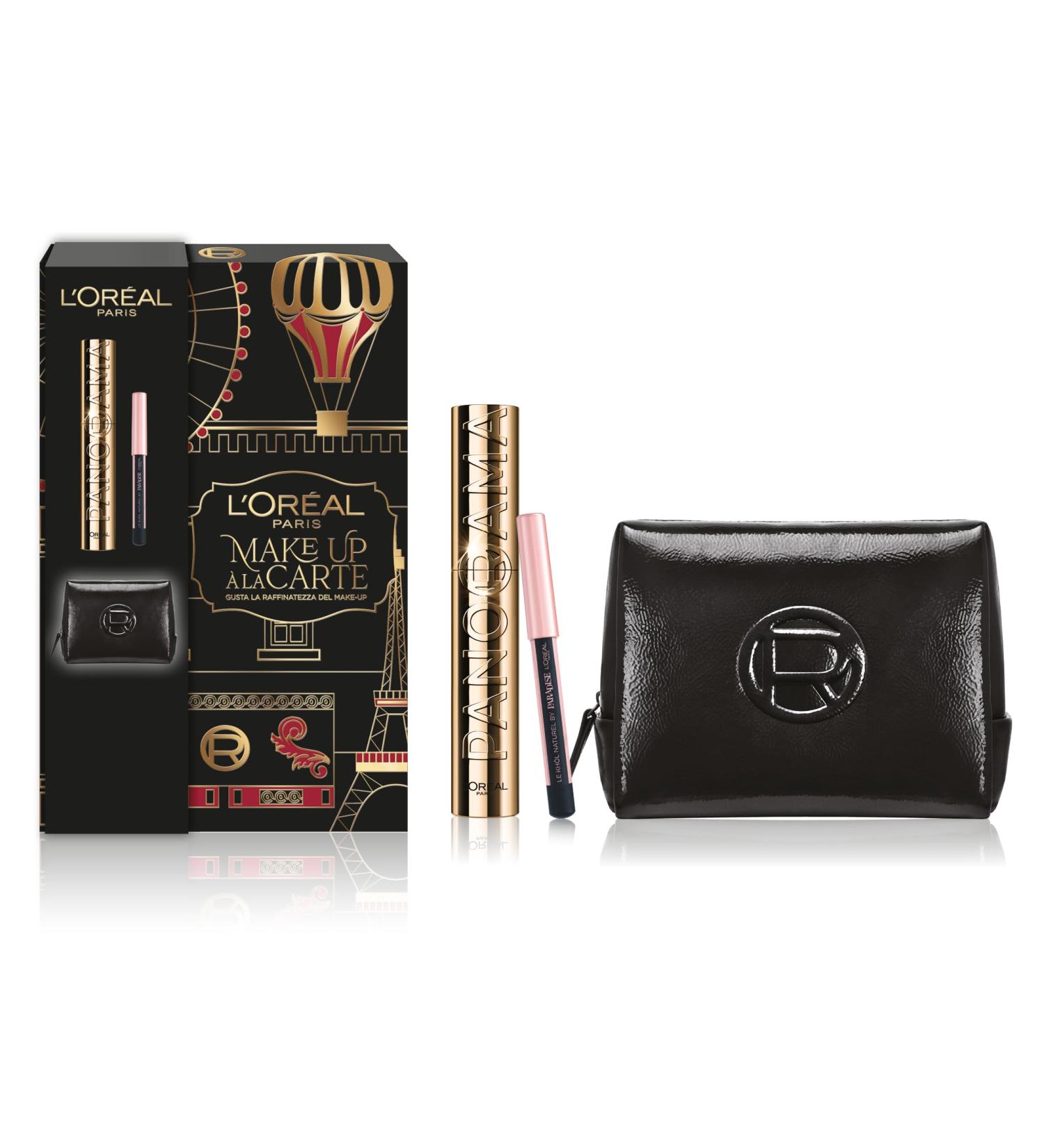 L'Oréal Paris Make Up à La Carte Gift Bag with Panorama Volumizing Mascara + Paradise Le Khol Eye Pencil Mini Black + Beauty Case in Black Varnish