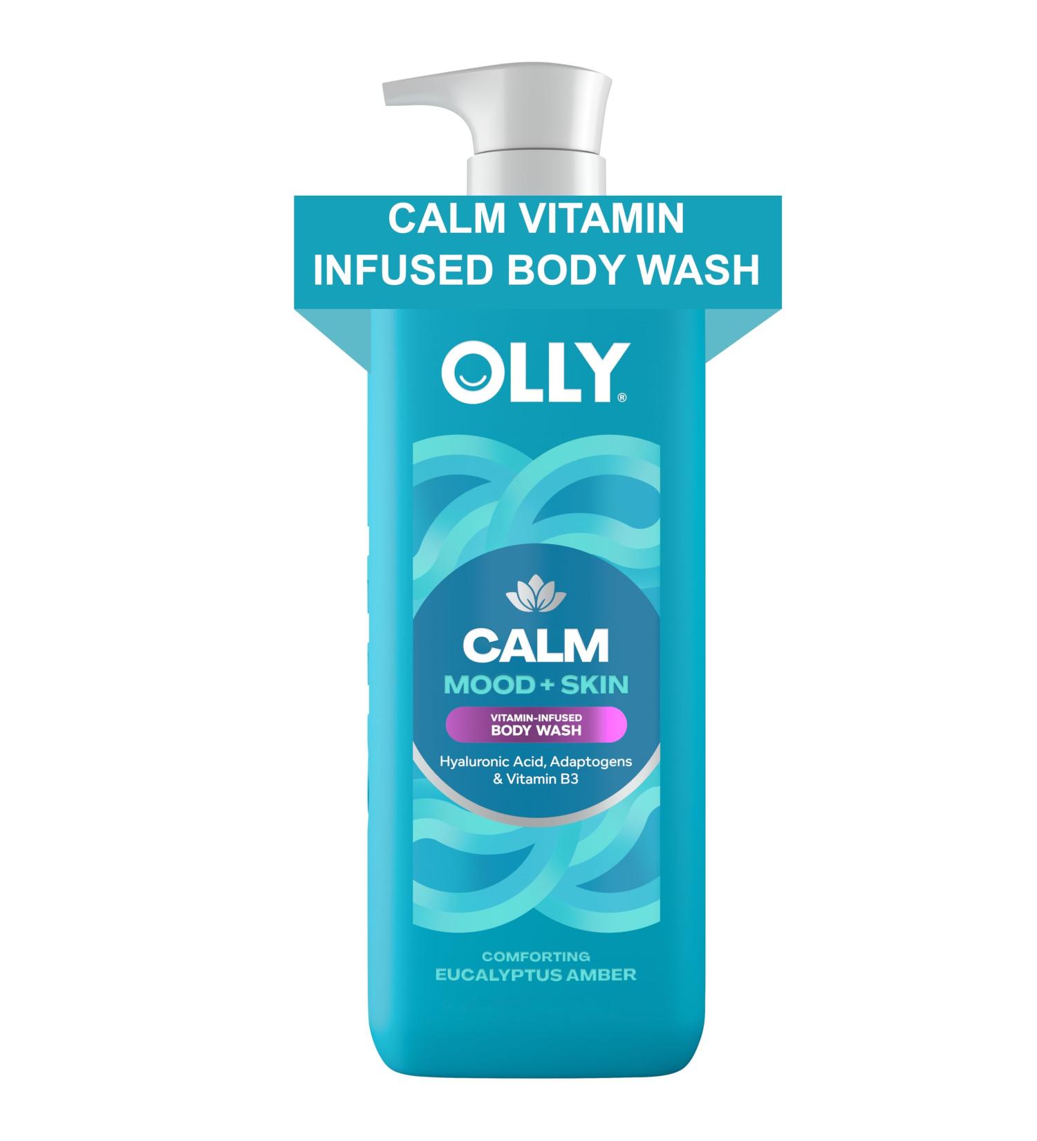 OLLY Calm Body Wash with Hyaluronic Acid, Adaptogens & Vitamin B3 Nourishing Cleanser for Skin Barrier Repair, Deep Hydration, Eucalyptus Amber Scent, 17oz - Buy Online on GoSupps.com
