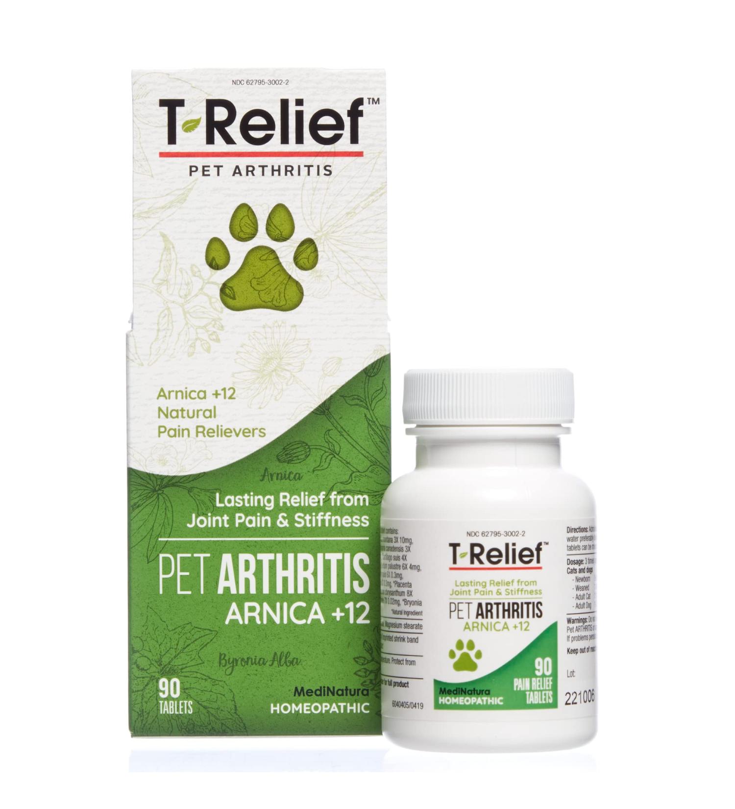 MediNatura T-Relief Pet Arthritis Relief - Arnica +12, 90 Tablets for Pain Relief - Buy Online on GoSupps.com
