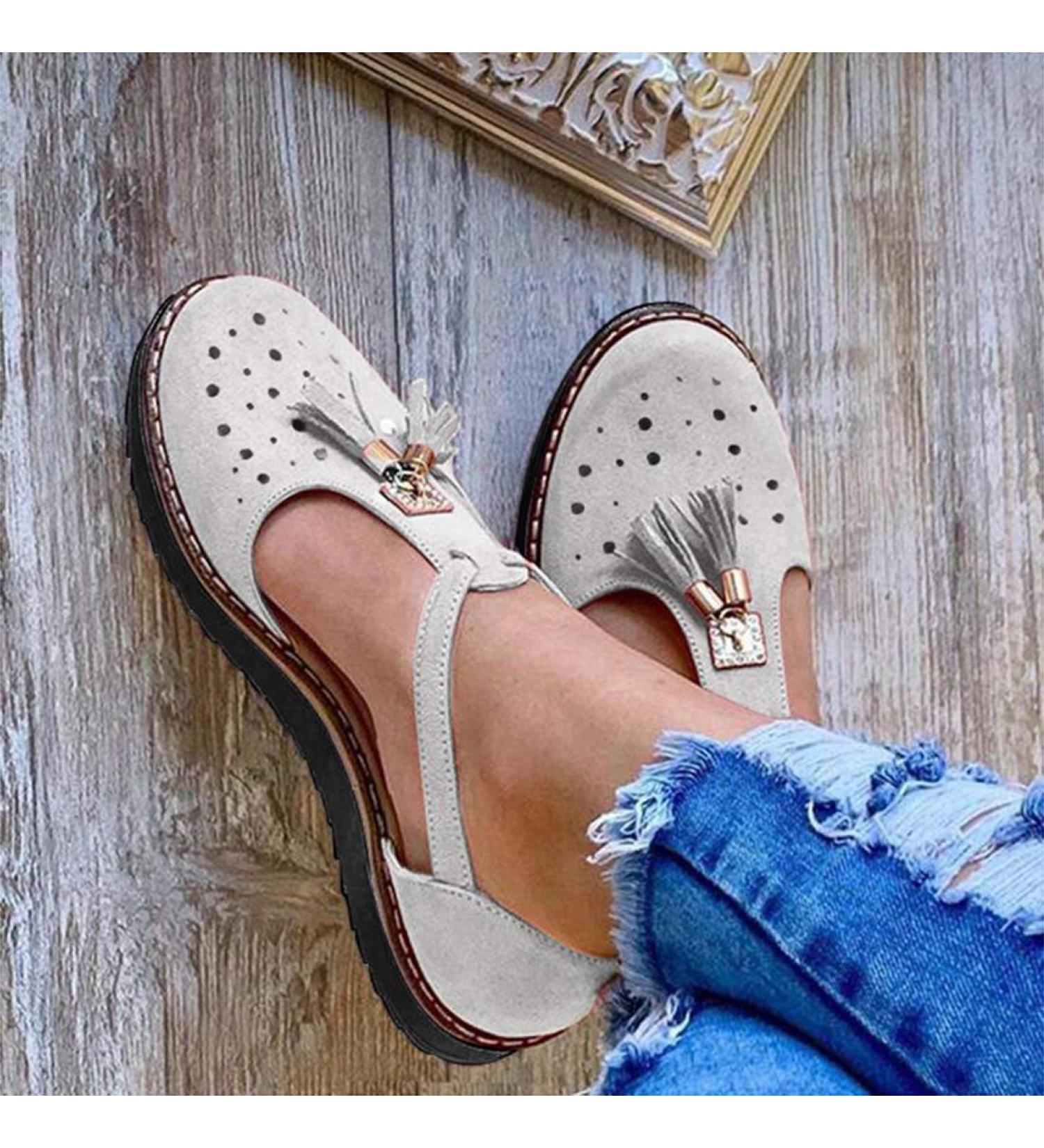 Summer Sandals for Women - Tassel Leather Closed Toe Buckle High-Heeled Vintage Flat Sole Big-Toe Correction - Stylish Gray - Sizes 35 to 40 EU - Buy Online on GoSupps.com