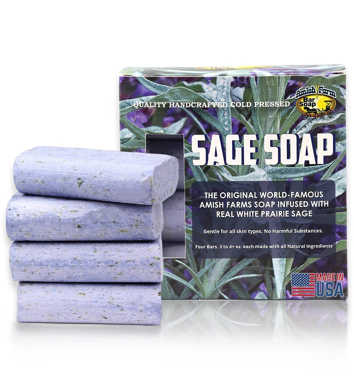Amish Farms Natural Soap Bar (4 Bars) with Exfoliating Sage Lavender Scent | Handmade in USA | Vegan Face & Body Scrub for Sensitive Skin - 4oz (Pack of 4) - Buy Online on GoSupps.com